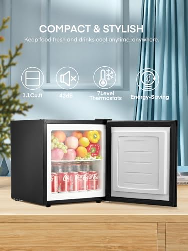 Detalle de FOHERE 32L Mini Congelador Vertical -22°C, 4 Estrellas, Puerta Reversible, Silencioso y Ahorro Energético