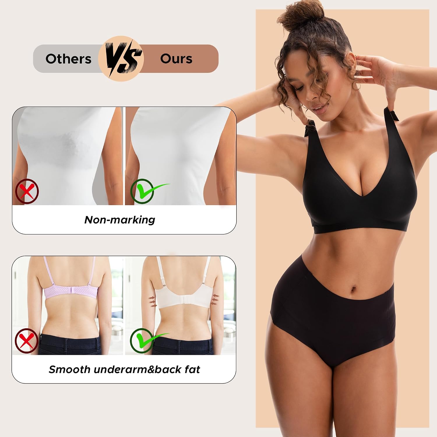 Detalle de INNERSY Seamless Comfort Non-Wired Padded Bralette with Extender – Everyday V-Neck
