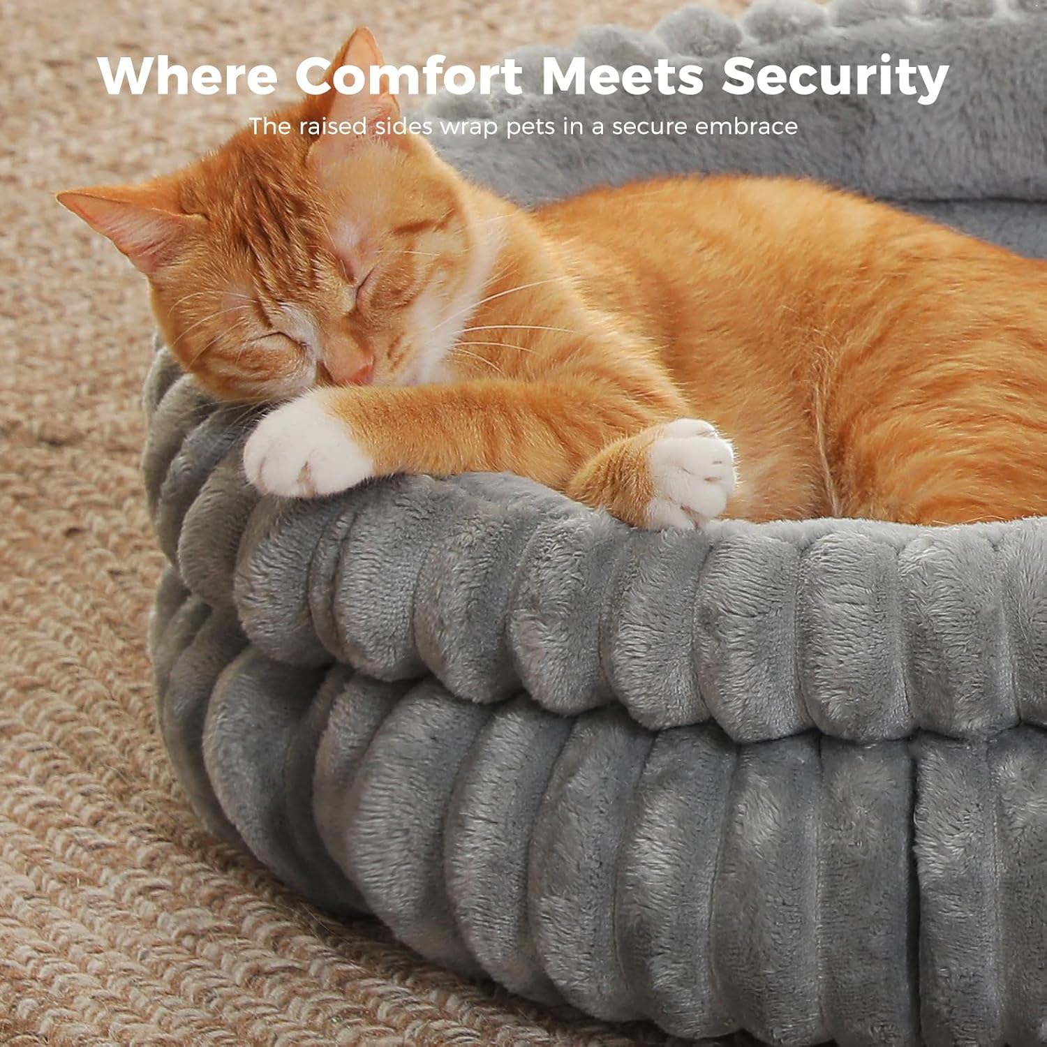 Detalle de PAWZ Road Cat Bed for Indoor Cats – Washable Round Donut Bed (Grey)