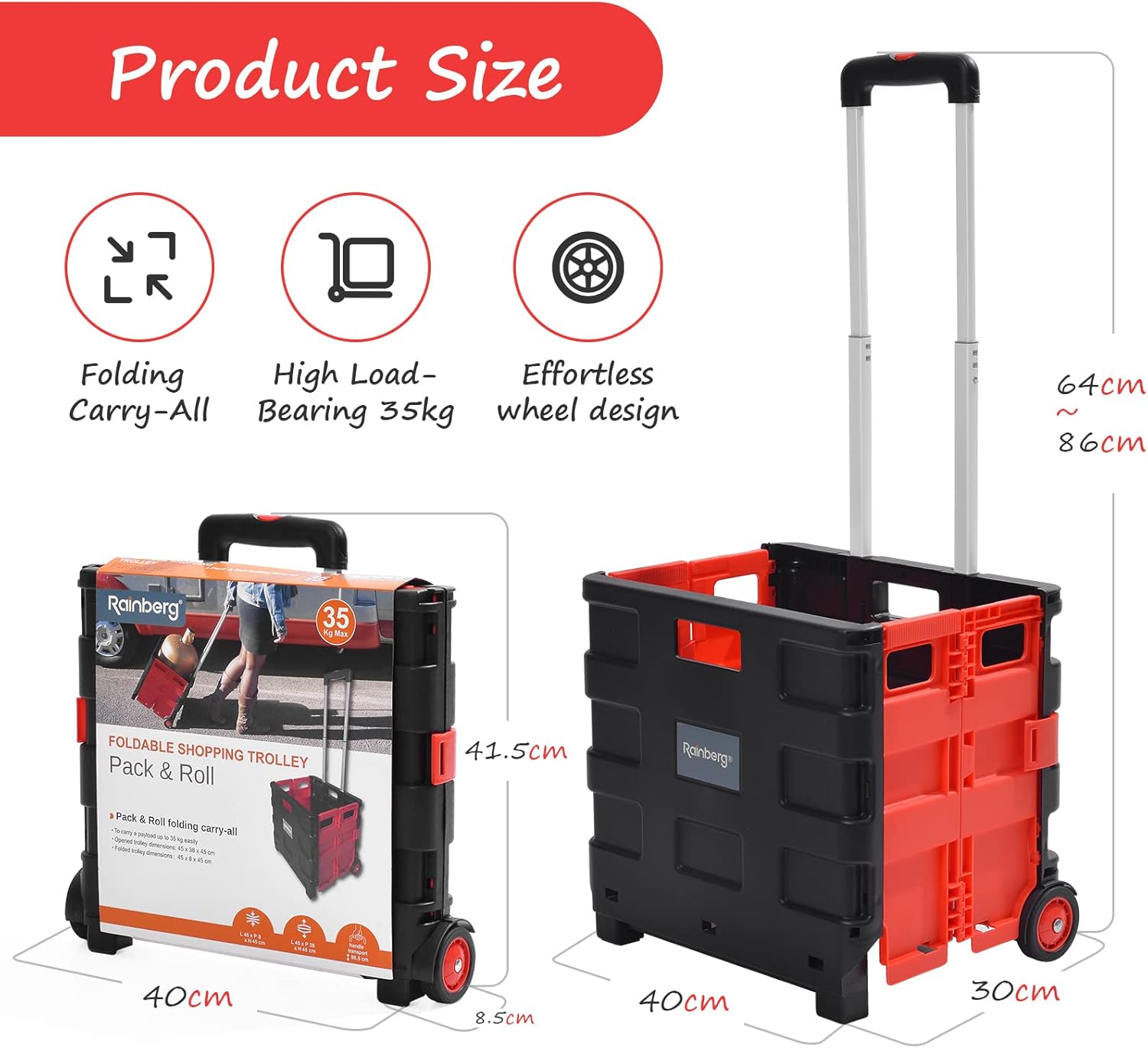 Thumbnail 1 de Rainberg Heavy Duty Folding Trolley Box Cart – Large, 35kg Capacity