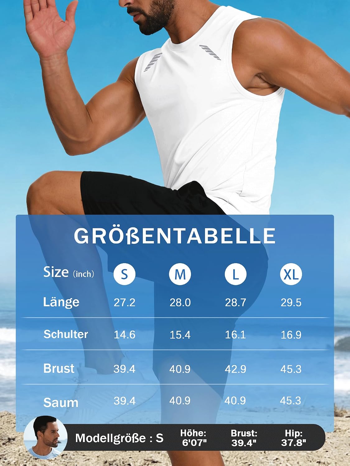 Detalle de Men’s UPF 50+ Sun Protection Mesh Back Gym Tank Top with Reflective Strip