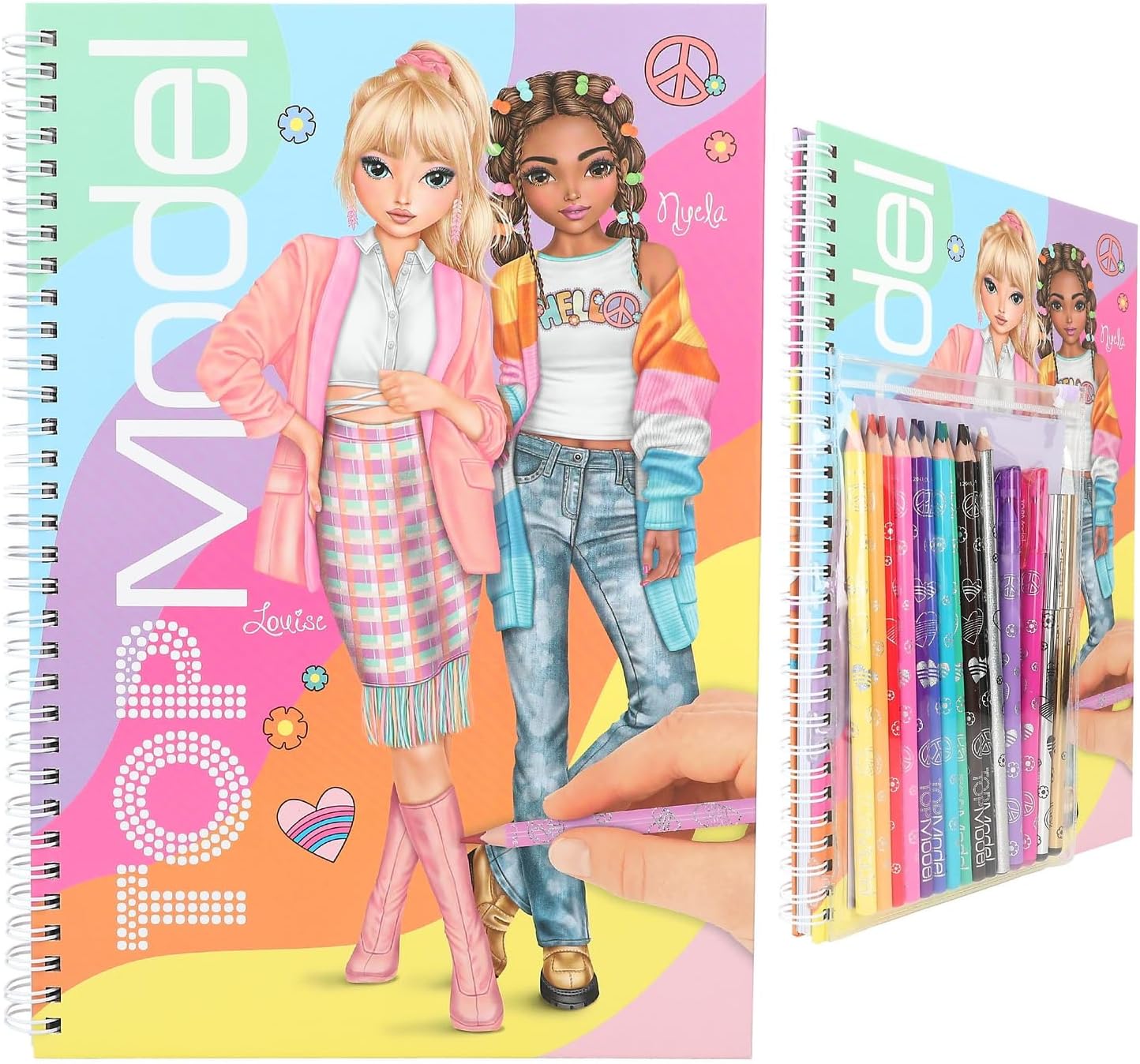 Detalle 2 de Depesche TOPModel Malbuch Set – 76 Seiten inklusive Malvorlagen, Stiften und Stickerbogen