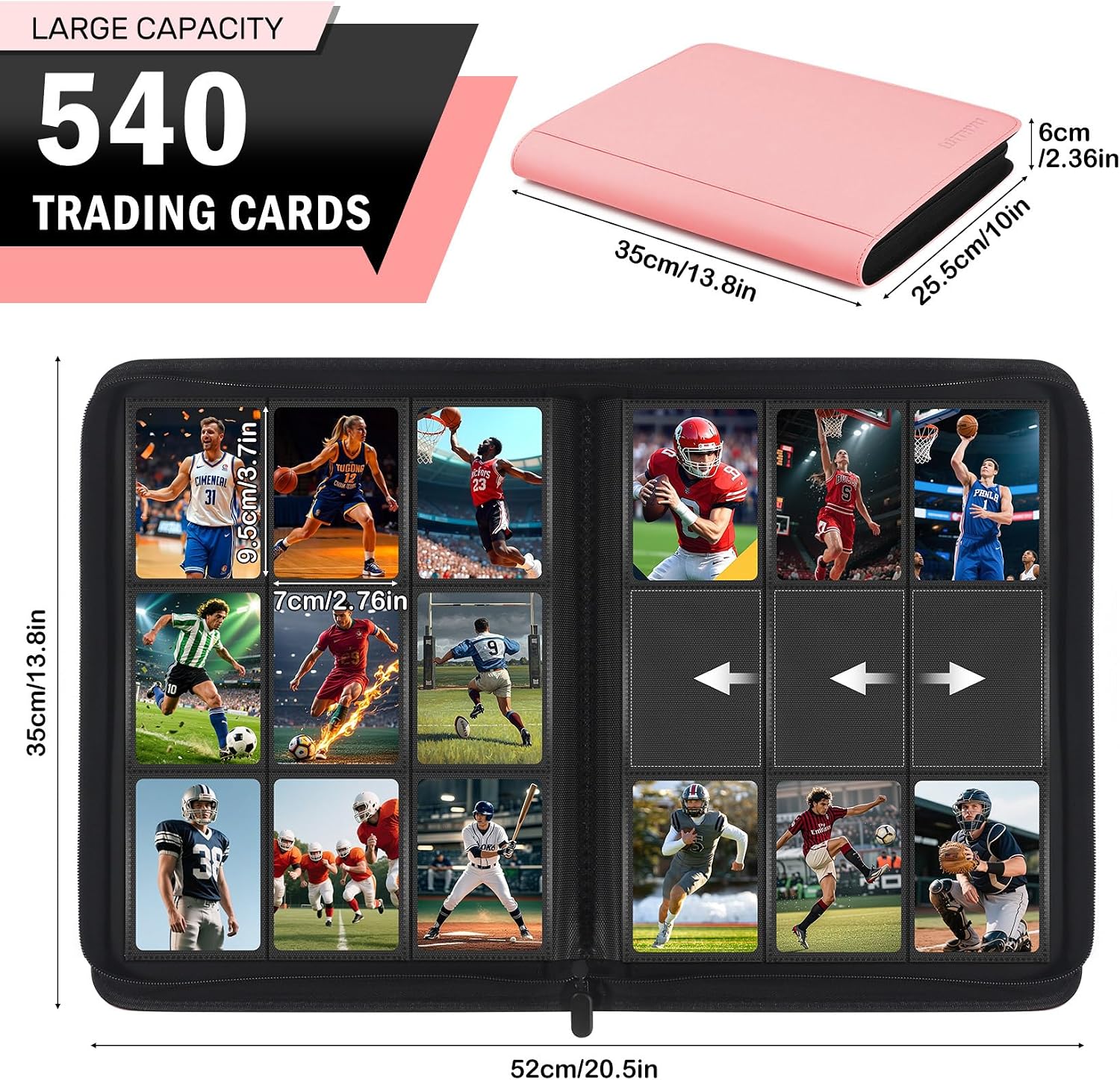 Detalle de WITHYU Trading Card Binder, 9-Pocket Card Album – Holds 540 Cards (Pink)