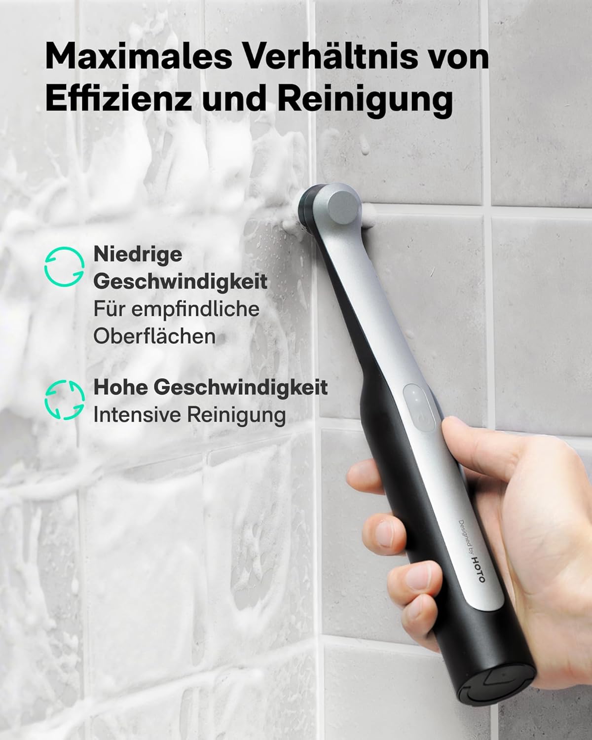 Thumbnail 5 de HOTO Wand™ Elektrische Reinigungsbürste: 12 Köpfe, IPX7, USB-C – kraftvolle Reinigung für Fugen, Ecken und mehr