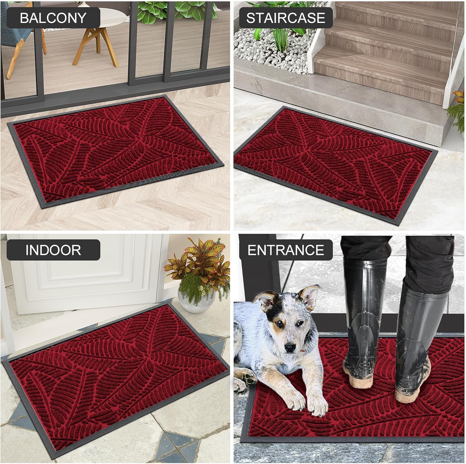 Detalle 2 de Colorxy 29.5 x 17-Inch Burgundy Doormat, Low-Profile Rubber Backing