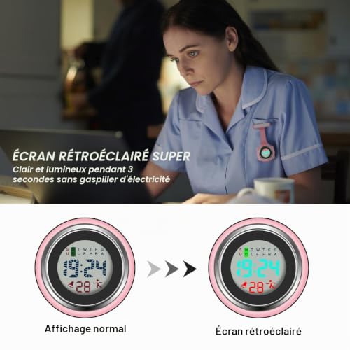Detalle de Vicloon Montre Infirmière en Silicone avec Clip – Broche et Fob | Rose