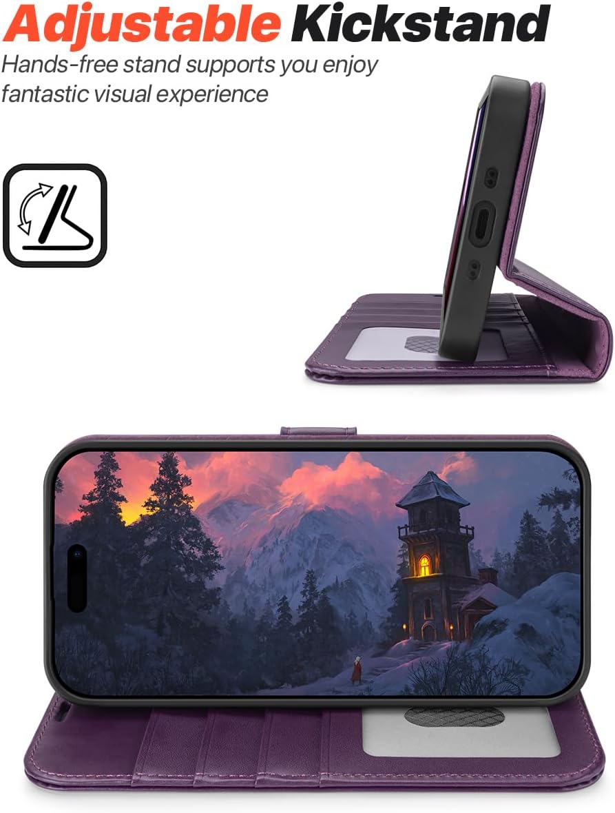 Detalle de OCASE Handyhülle für iPhone Air (6,5 Zoll) – abnehmbare 2-in-1 Klapphülle mit Magnet, Kartenfach, RFID & Standfunktion in Dunkelviolett
