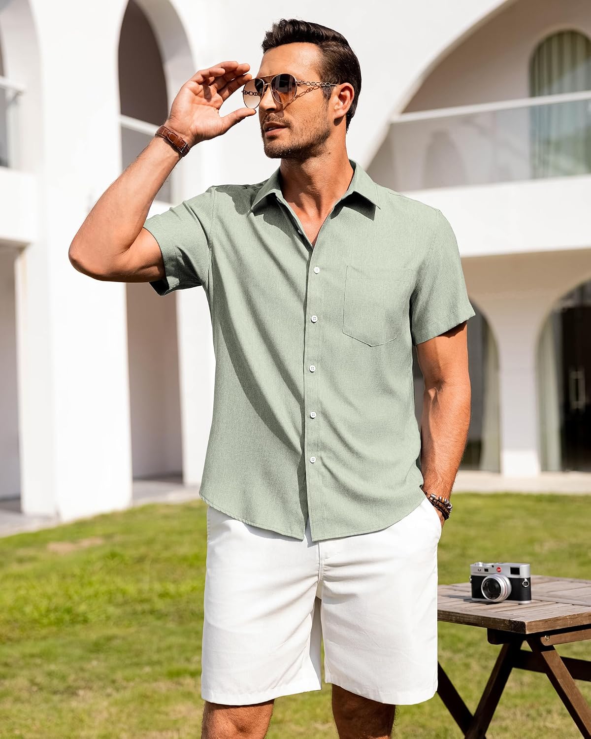 Thumbnail 2 de siliteelon Leinenhemd Herren Kurzarm Regular Fit – Sommerliches Freizeithemd aus Leinen-Rayon-Mischung