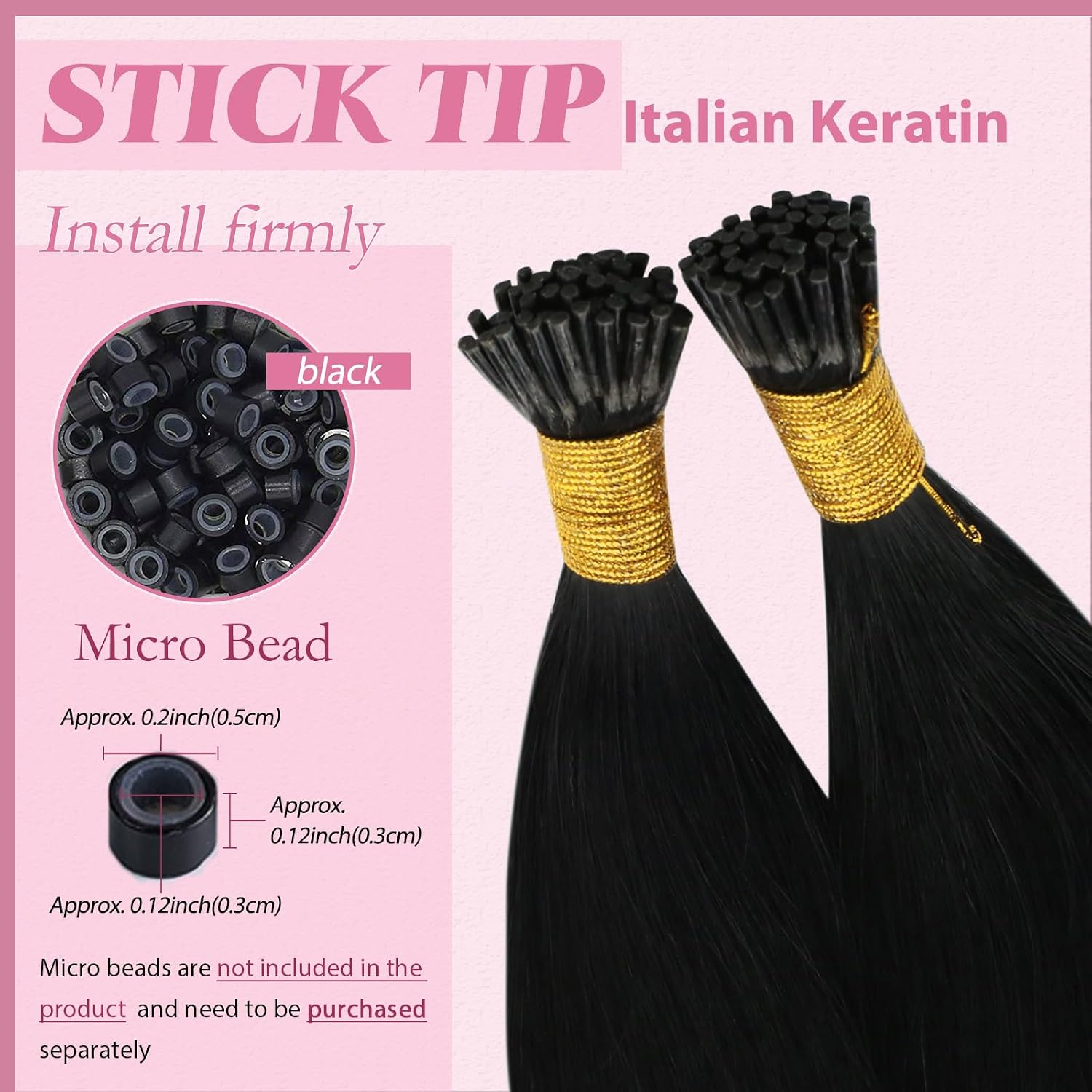 Detalle de YoungSee PR-COM-RT-X839562 I-Tip Human Hair Extensions, 20-Inch Jet Black