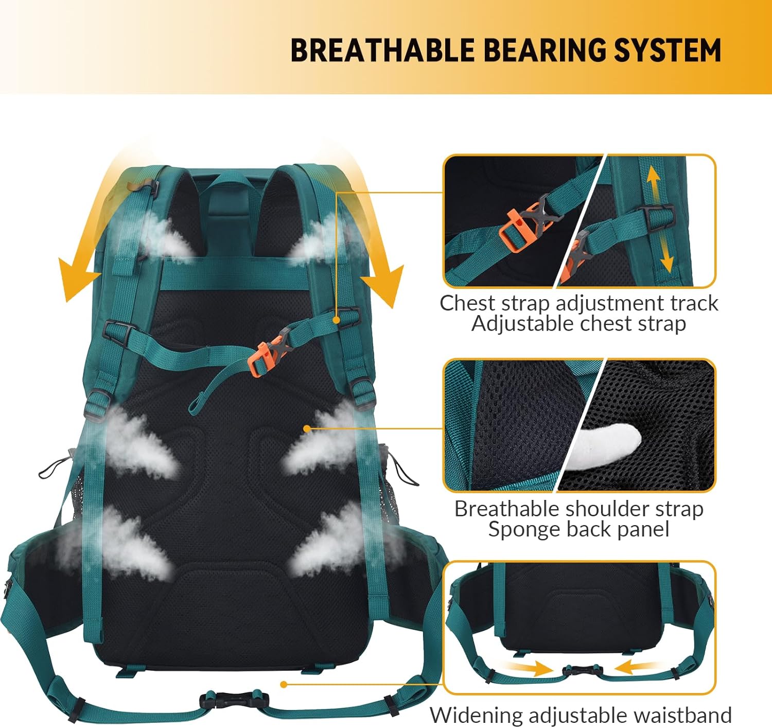 Detalle de Bseash 40L Waterproof Hiking Backpack with Rain Cover – Practical Daypack for Outdoor Adventures