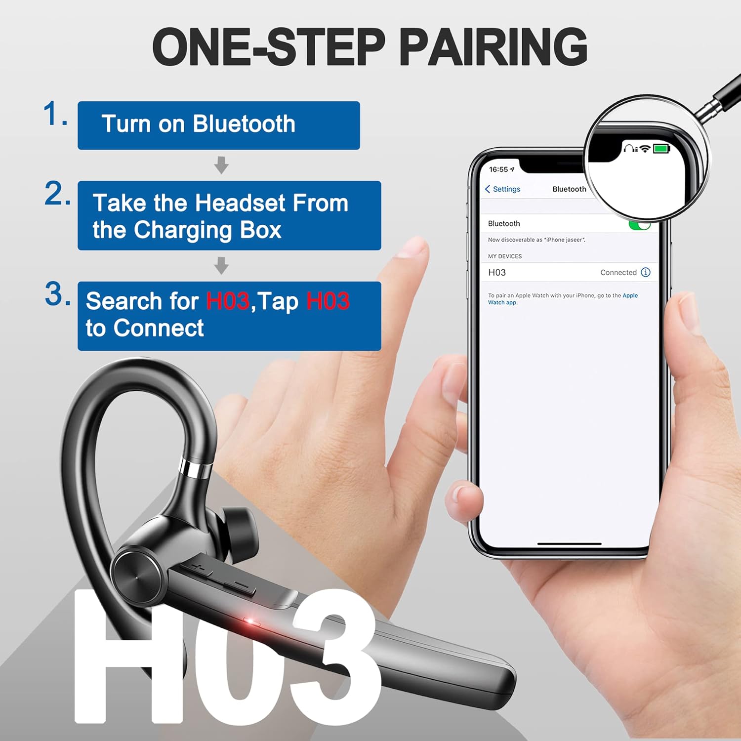 Detalle 2 de Bluetooth Headset 12Hrs talk, extendable to 48Hrs