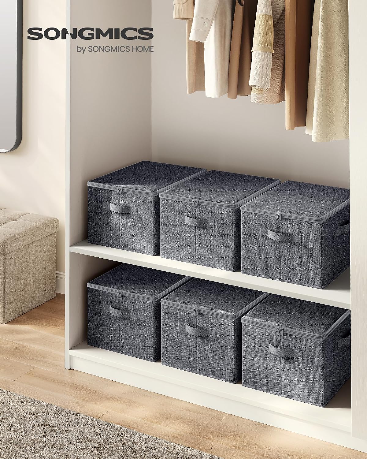 Detalle 2 de SONGMICS faltbare Aufbewahrungsbox mit Deckel (6er-Set) 40 x 30 x 25 cm, schiefergrau RZB003G02