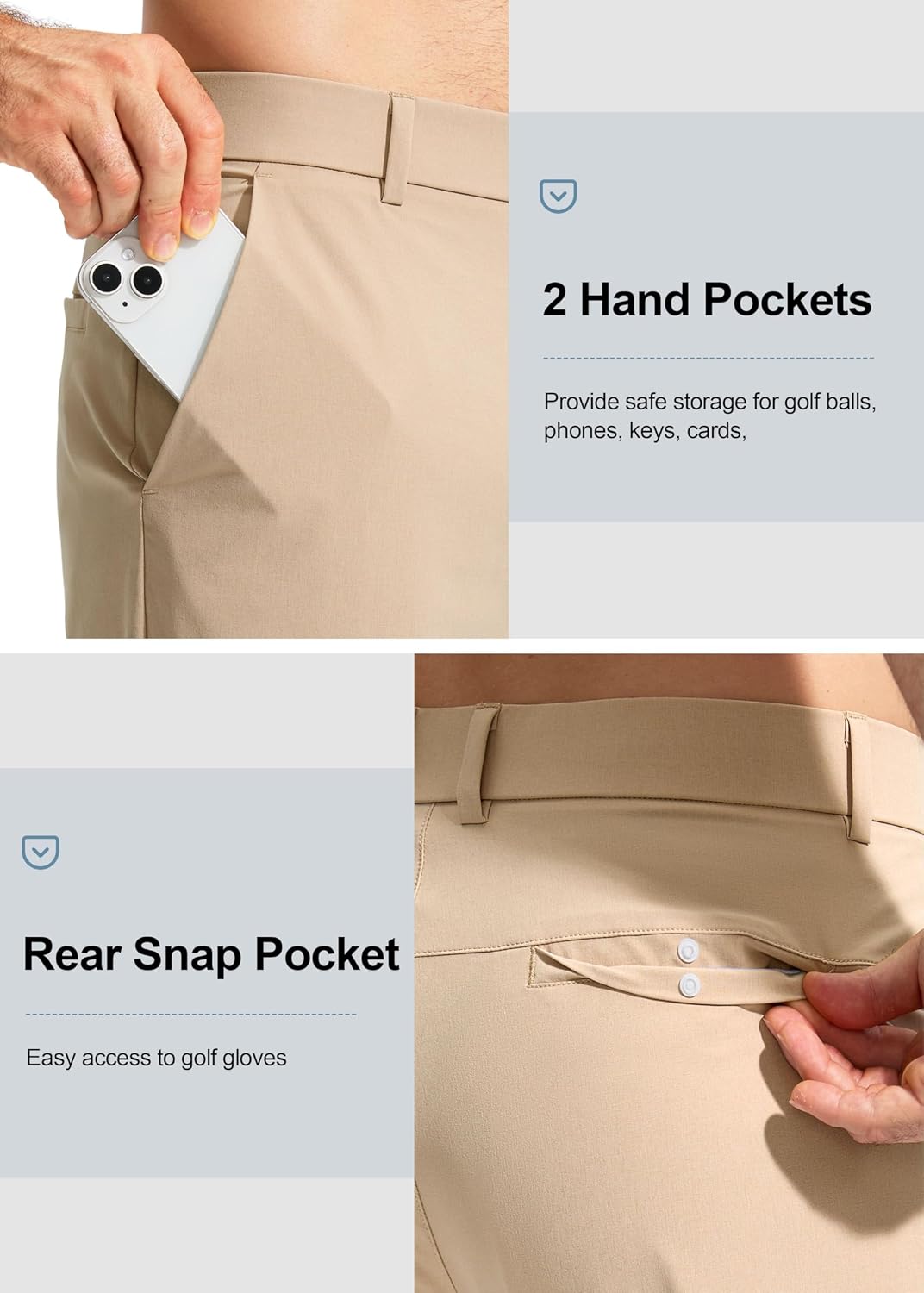 Detalle de Pudolla Men's Golf Pants Stretch - Lightweight, Quick-Dry Dress Slacks