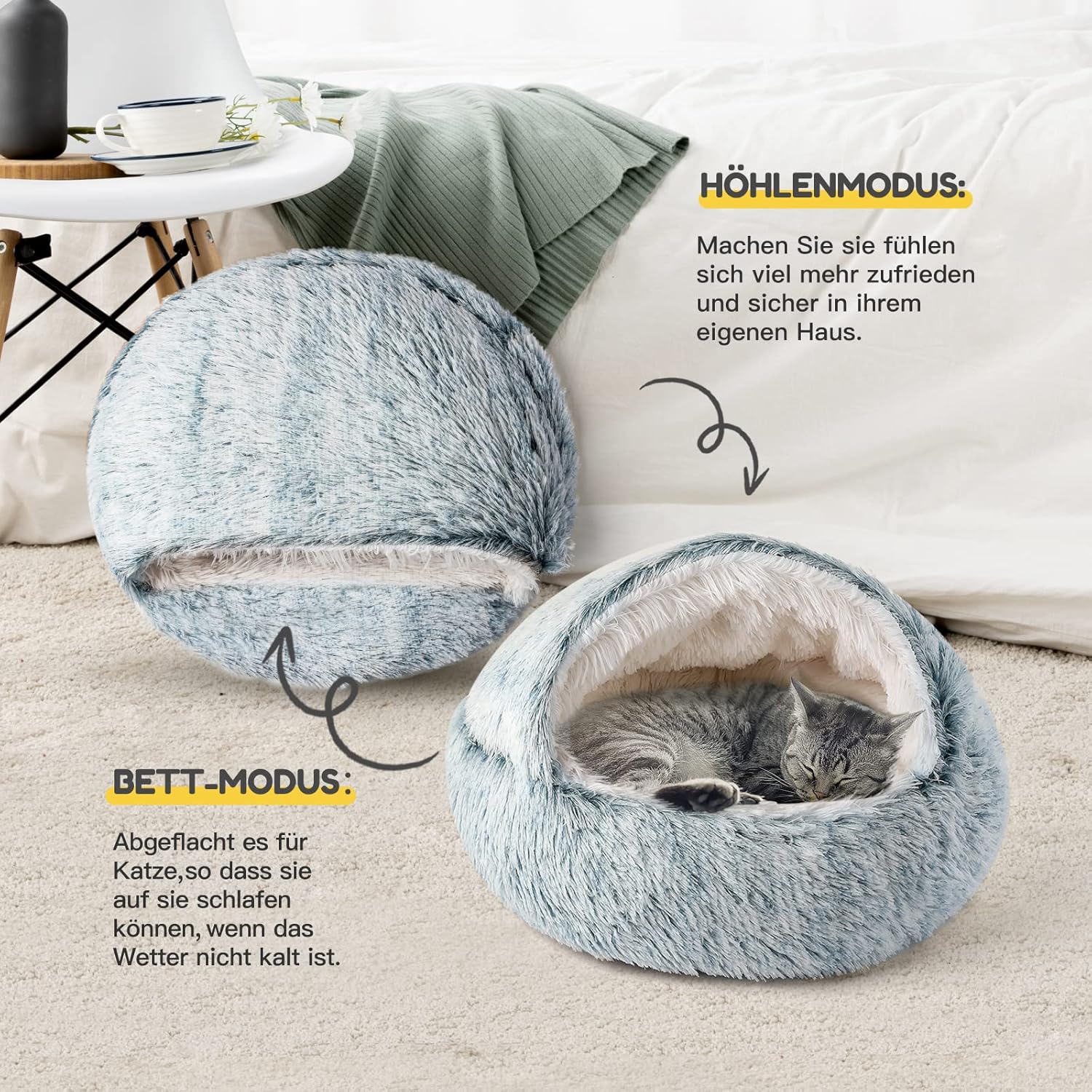 Thumbnail 2 de CATISM Katzenbett Flauschig – Katzenhöhle/Zeltbett halbgeschlossen, waschbare Katzendecke, 50 cm