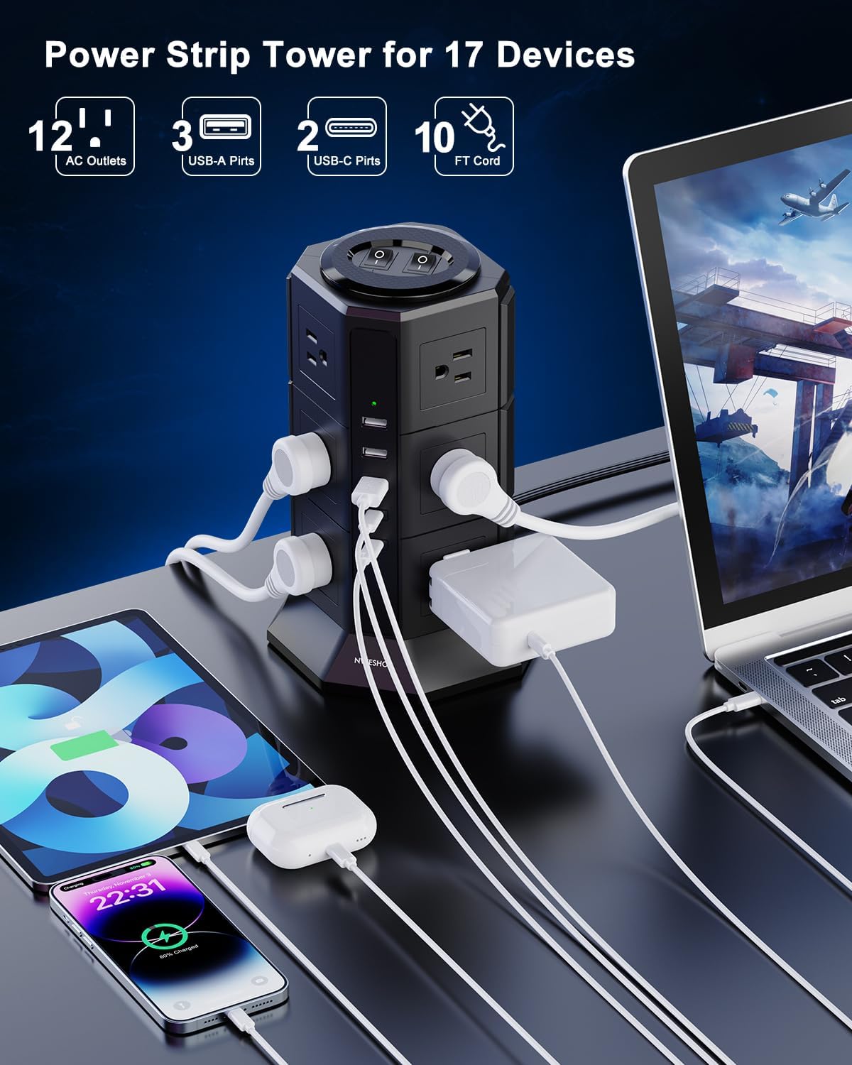 Detalle de Surge Protector Tower 17 in 1, 10FT