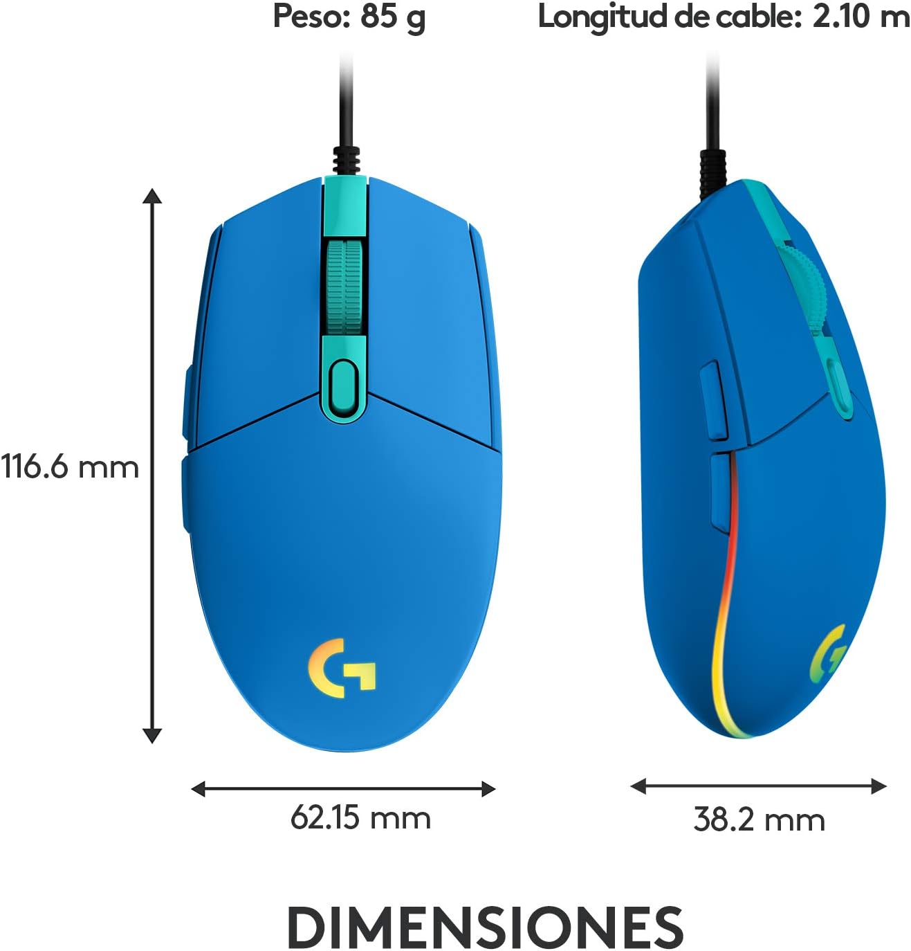 Detalle 1 de Logitech G203 LIGHTSYNC Ratón Gaming RGB, 8,000 DPI, Azul 🖱