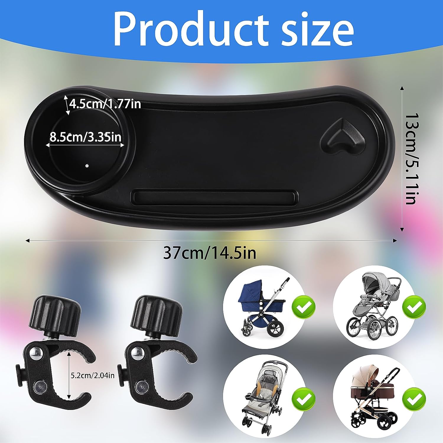Thumbnail 3 de ROYUEXT 3-in-1 Stroller Snack Tray with Cup Holder – Universal Pram Tray in Black