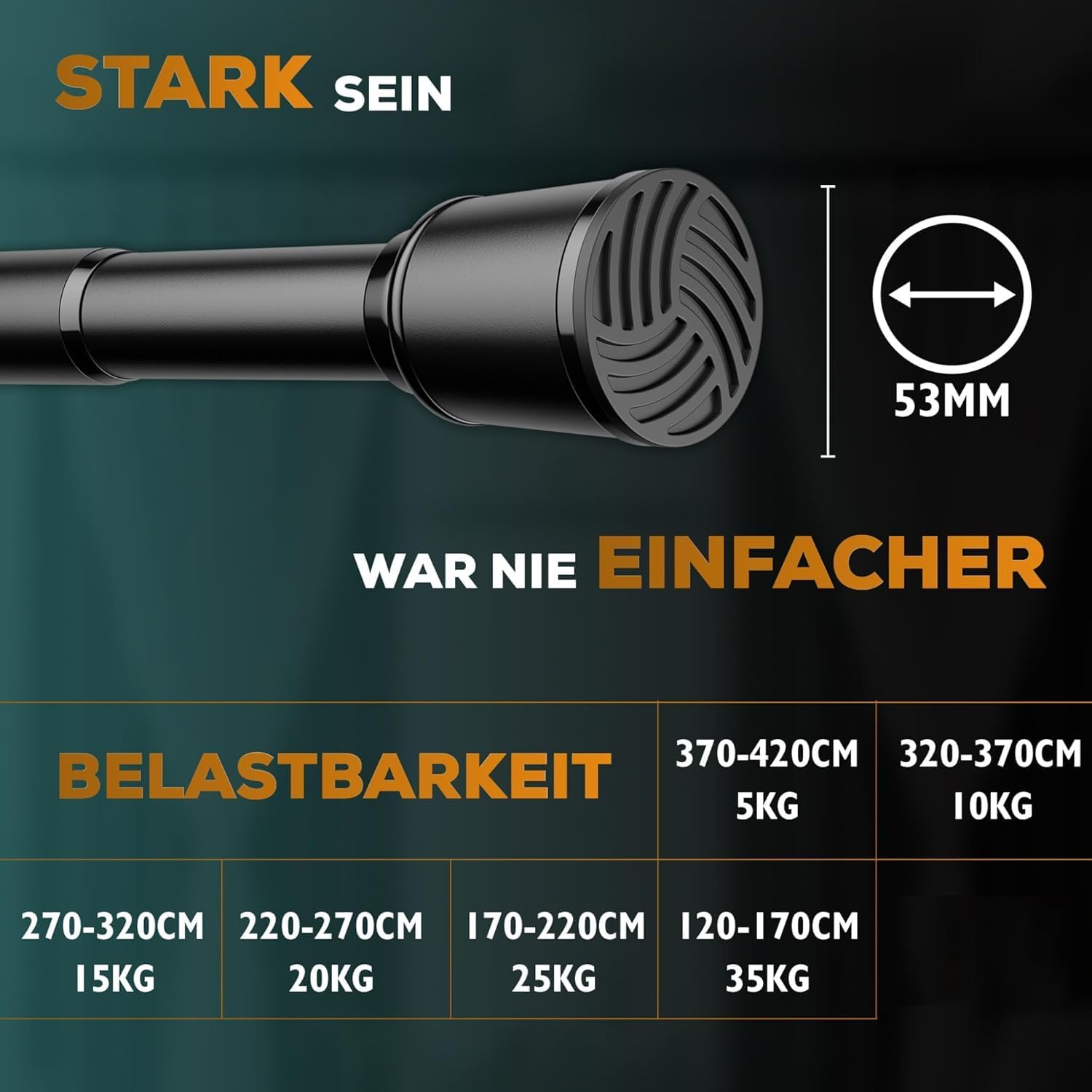 Thumbnail 3 de MEISENBERG Gardinenstange ohne Bohren 320-370 cm, Schwarz, Ø 32 mm – Teleskopstange zum Klemmen