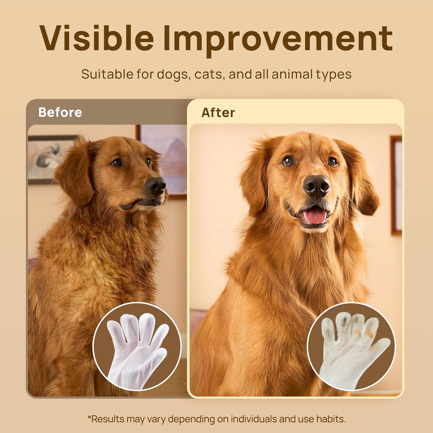 Detalle de HICC PET Grooming & Moisturising Glove Wipes for Dogs & Cats