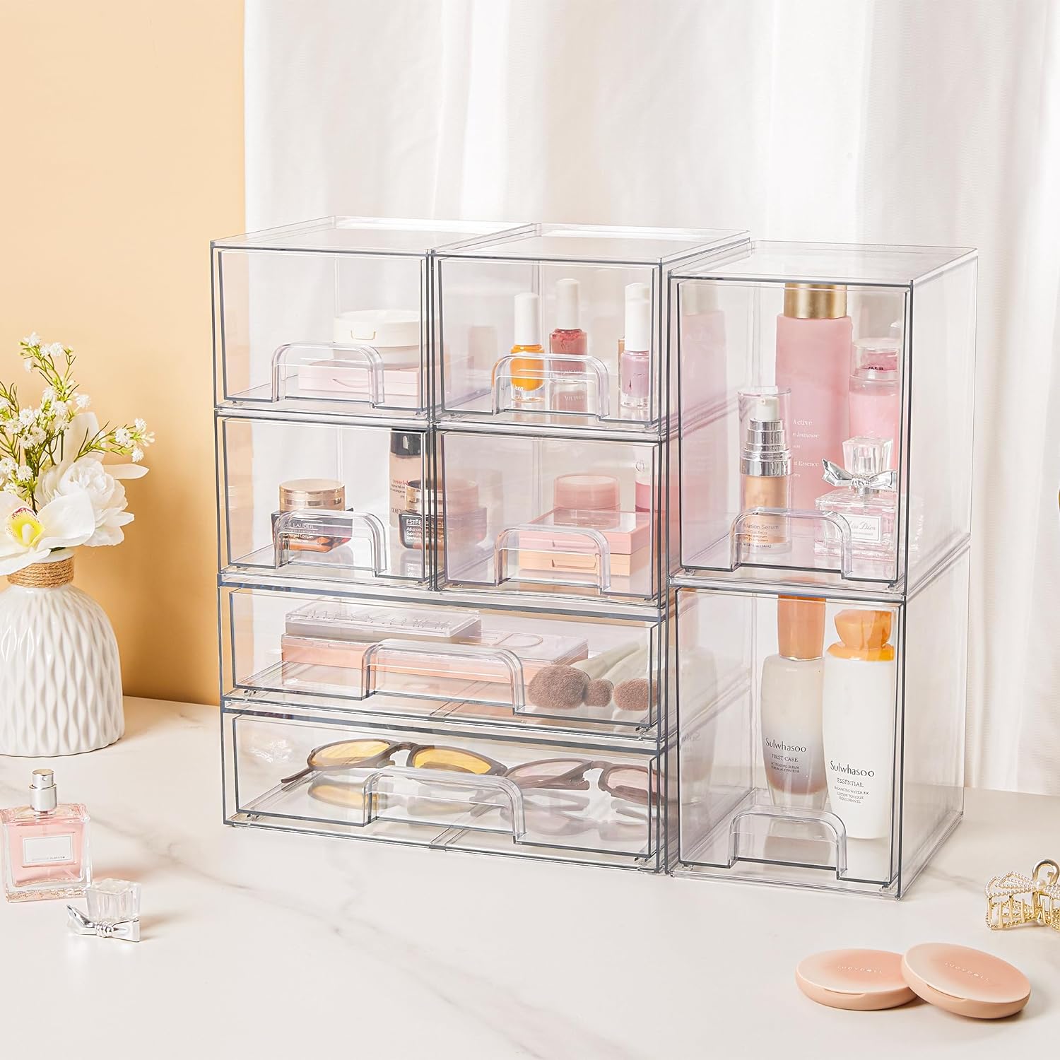 Thumbnail 6 de Vtopmart 3 Pack Clear Stackable Storage Drawers for Vanity, Bathroom & Pantry