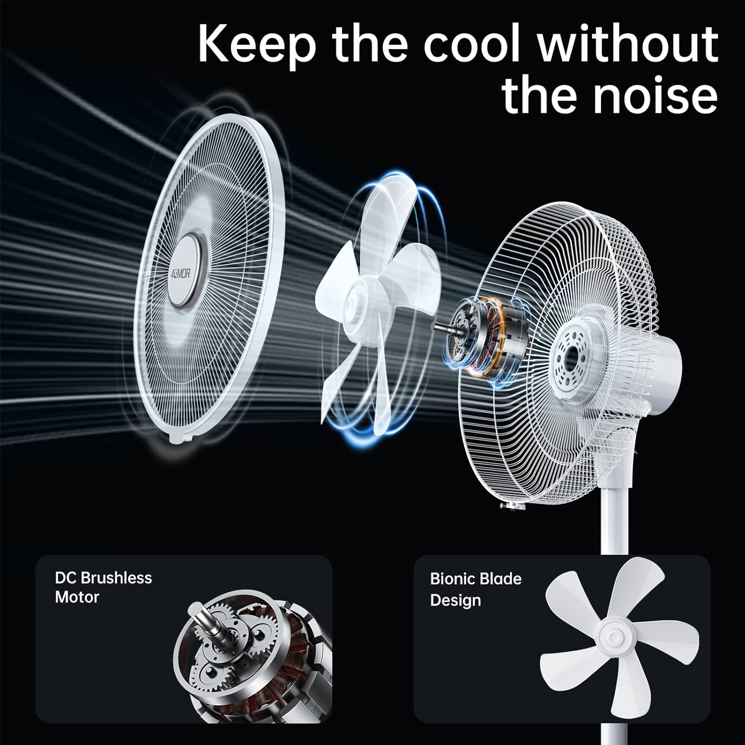 Thumbnail 3 de 4UMOR Ventilateur sur pied ultra silencieux 20 dB 2772 m³/h avec télécommande 2772 m³/h, moteur DC brushless et oscillation