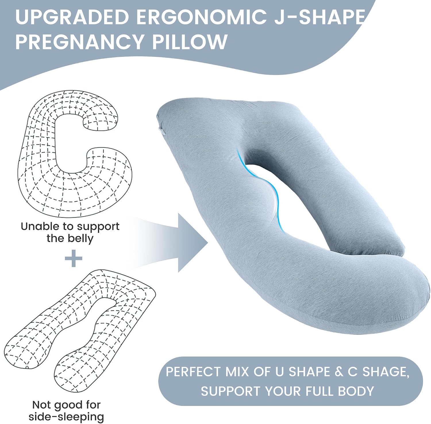 Thumbnail 6 de Jcickt 59" Full-Body Pregnancy Pillow with Cooling, Removable Cover