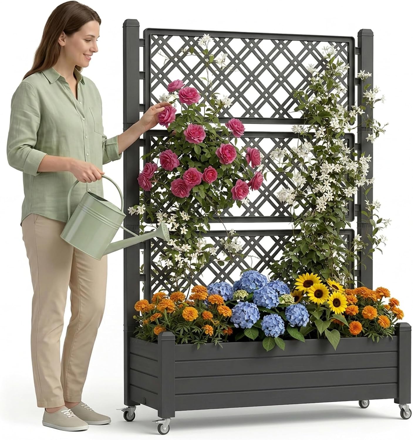 Detalle de Raised Garden Bed with Trellis, Black