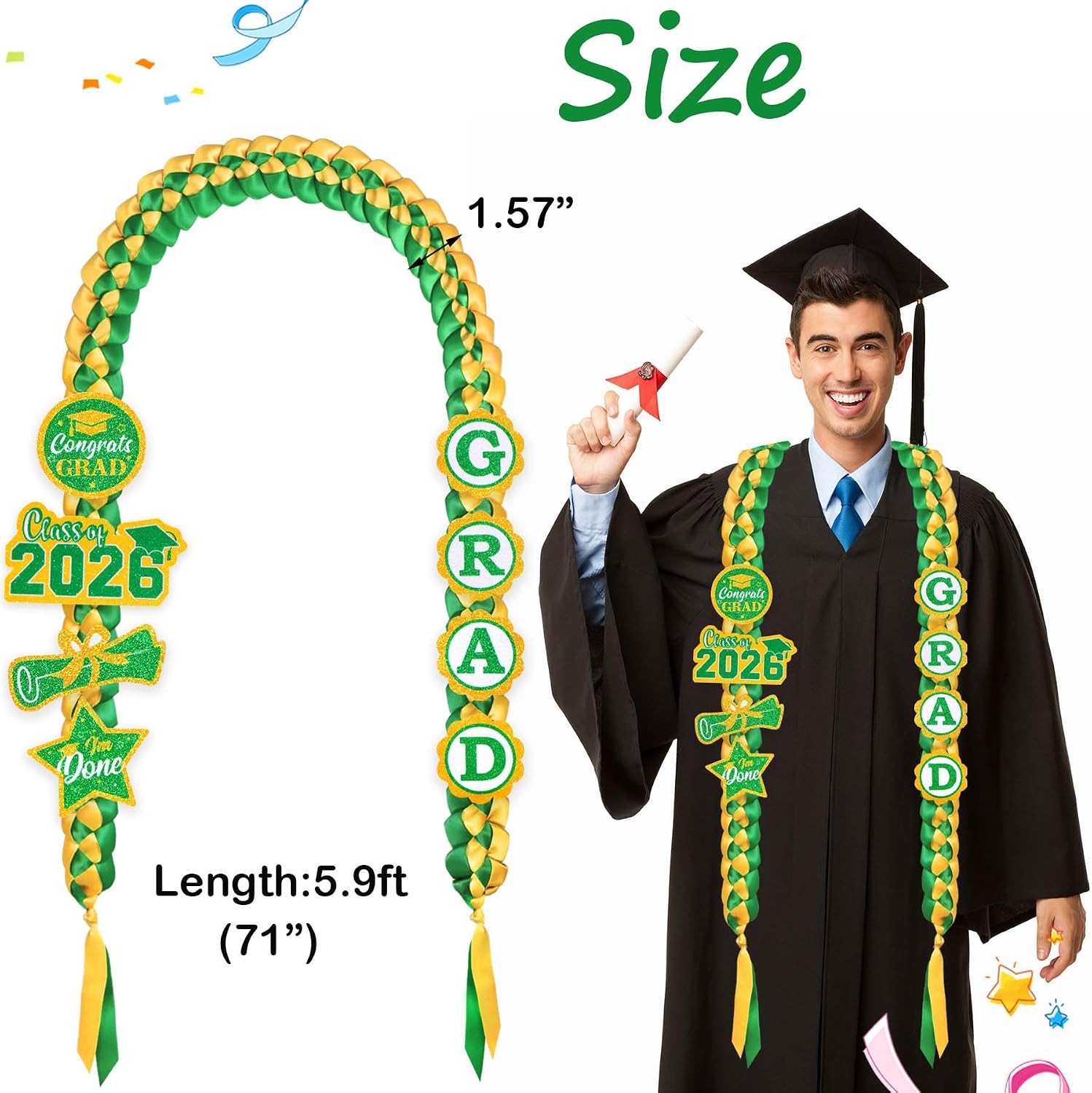 Detalle de JOTFA Graduation Lei, Green and Gold