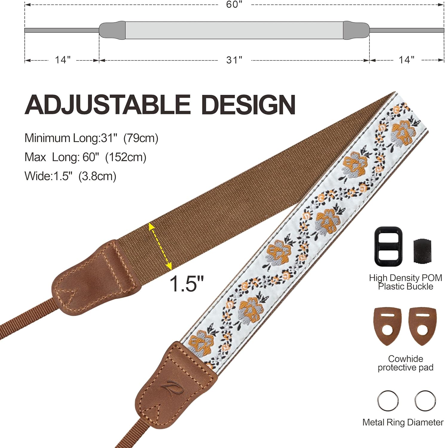 Thumbnail 5 de Camera Strap 1.5" Cowhide Yellow Jacquard