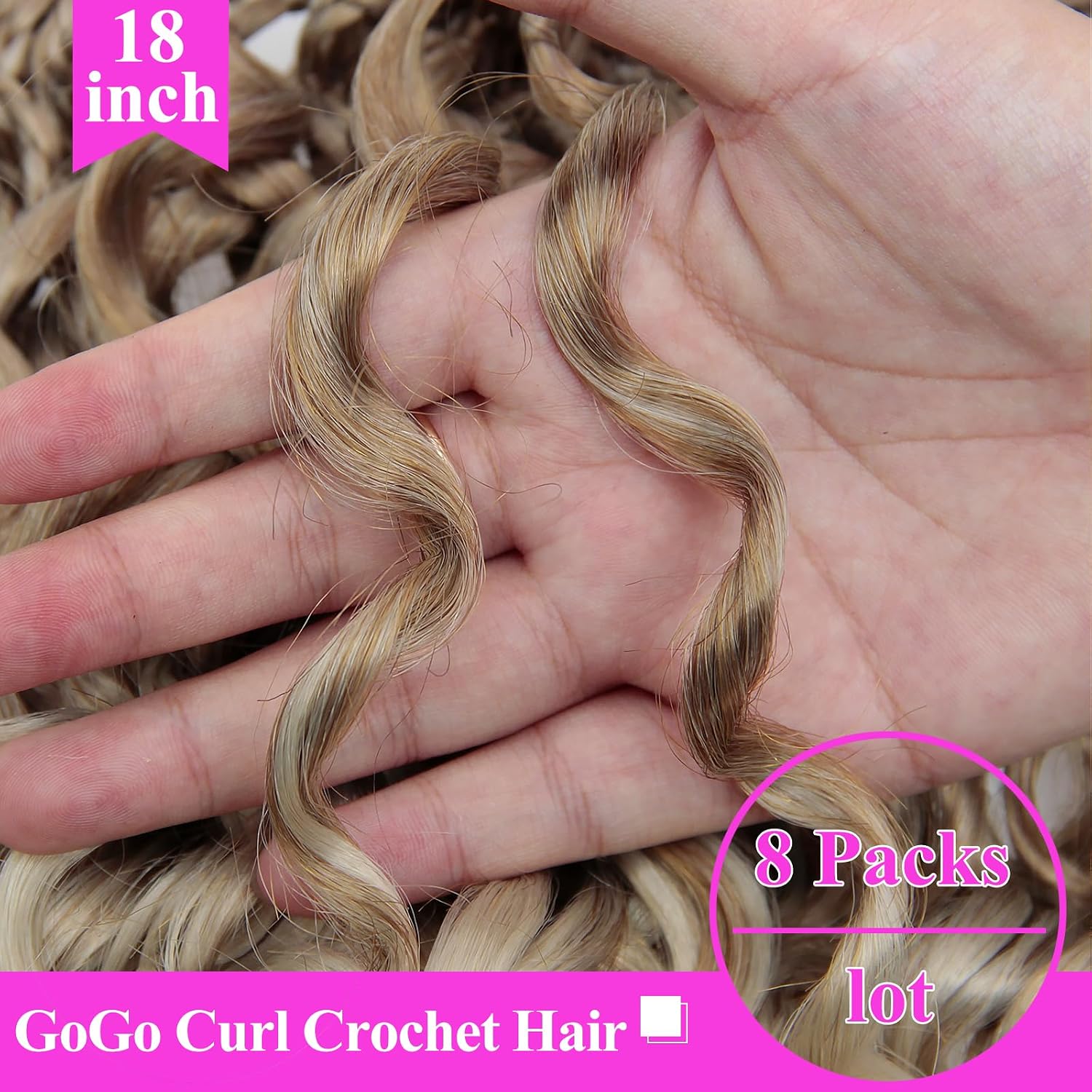 Detalle de XSASLYET Pre Looped GoGo Curl Crochet Hair, 18 Inch, 8 Packs — Deep Wave, Prelooped, Synthetic Water Wave Braids