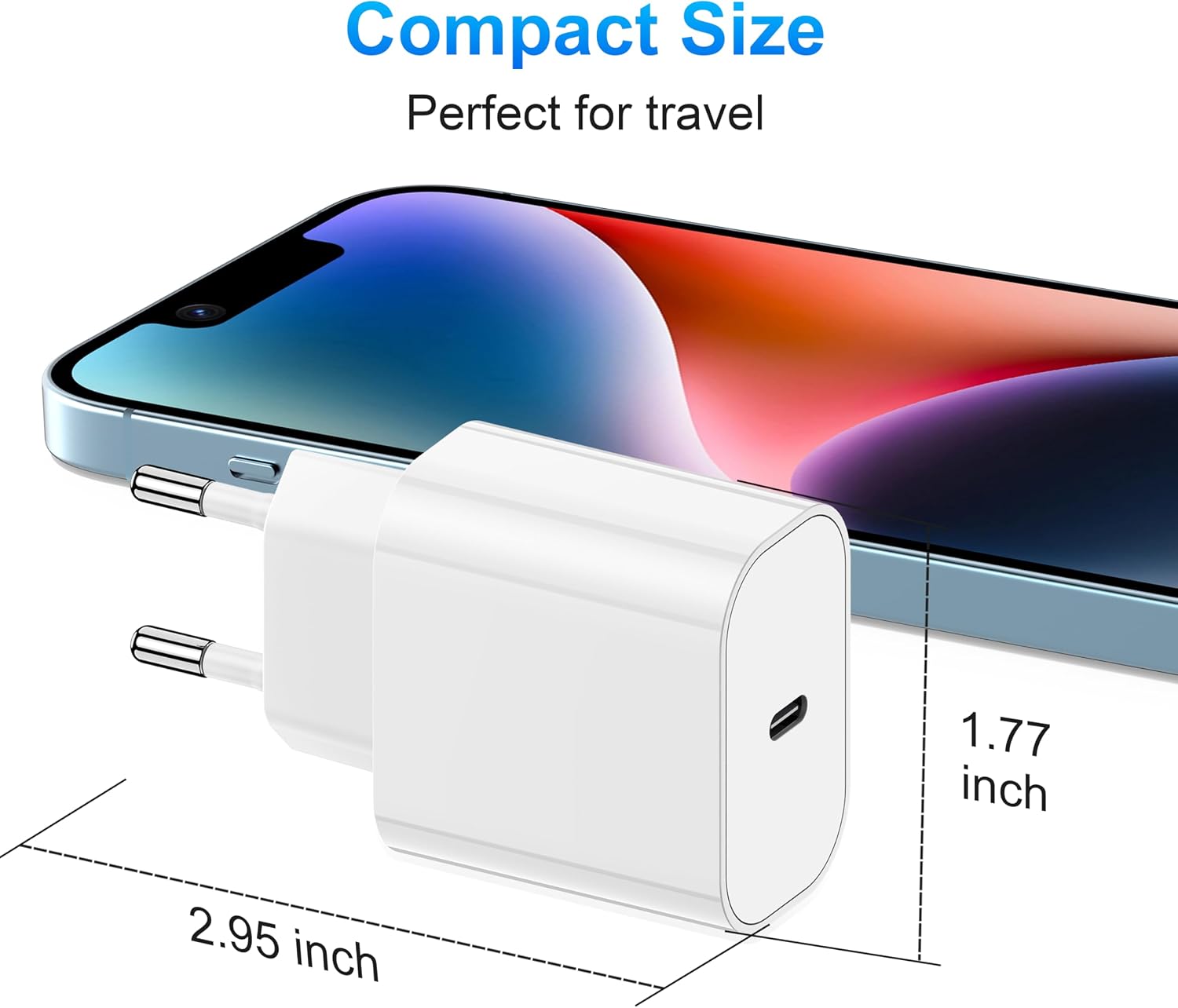 Detalle de iPhone Schnellladegerät mit 2 m USB-C Kabel und 20W Adapter – kompatibel mit iPhone 14/13/12/11 sowie iPad