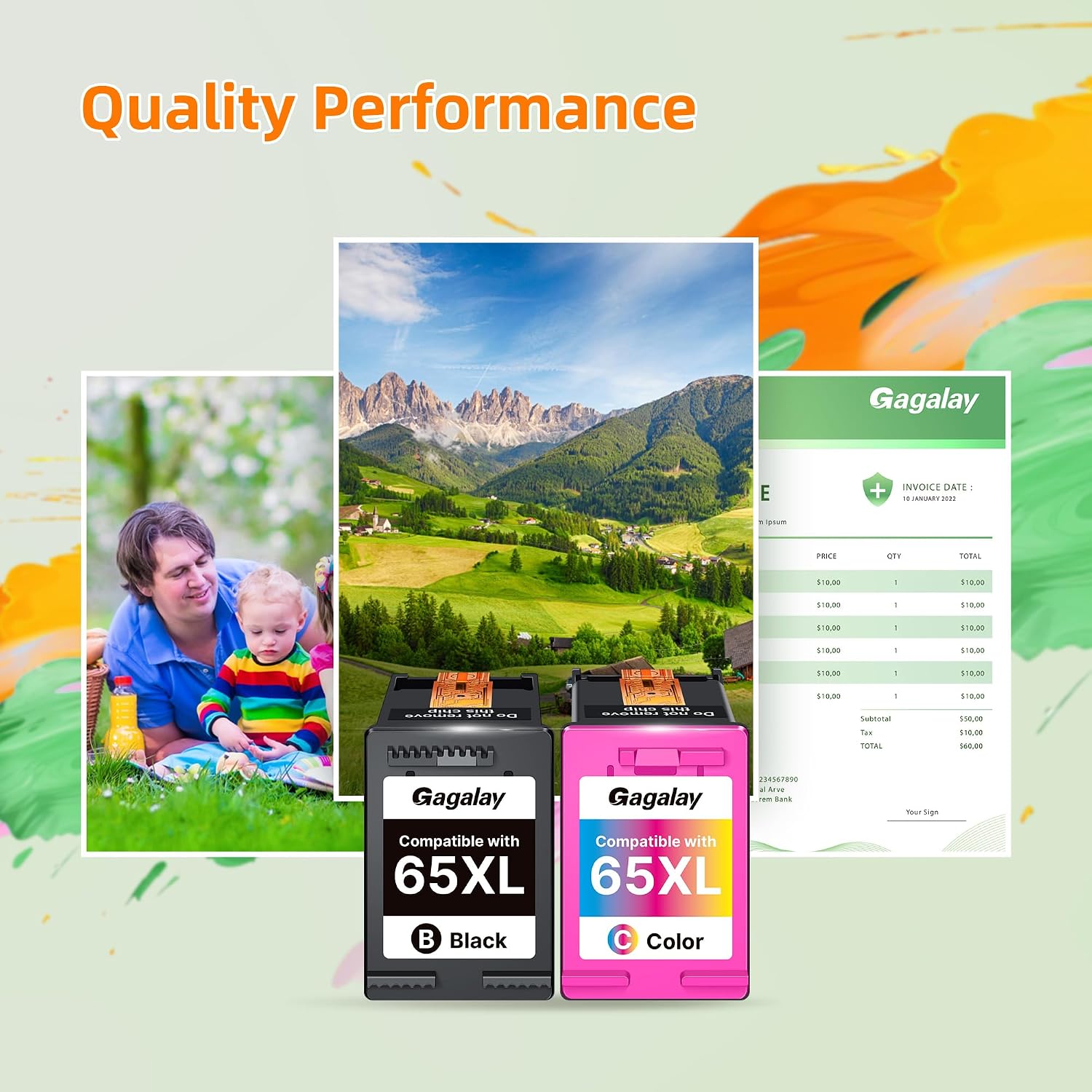 Detalle 2 de Gagalay 65XL Ink Cartridge Combo for HP, Black and Color 2-Pack