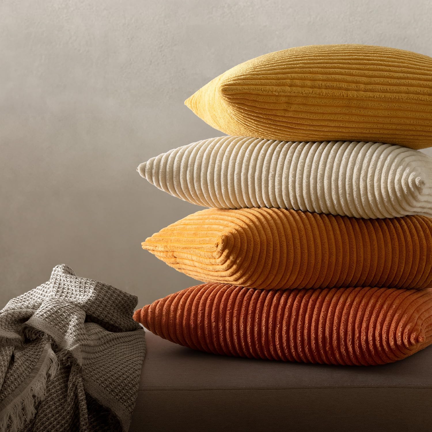 Thumbnail 4 de MIULEE 2er-Set Kissenbezüge aus Kord mit verstecktem Reißverschluss (50x50 cm / 20x20 Zoll) Cremegelb