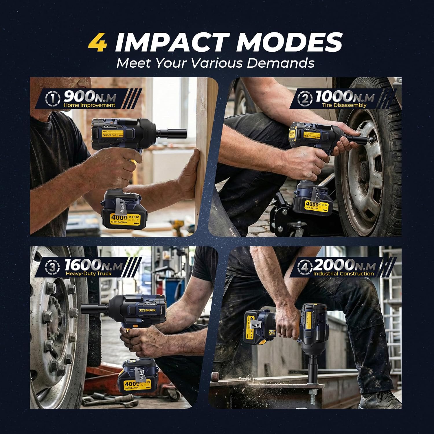 Detalle 2 de JESIMAIK A1421 Cordless Impact Wrench, 1/2-Inch Brushless, 1,475 ft-lbs