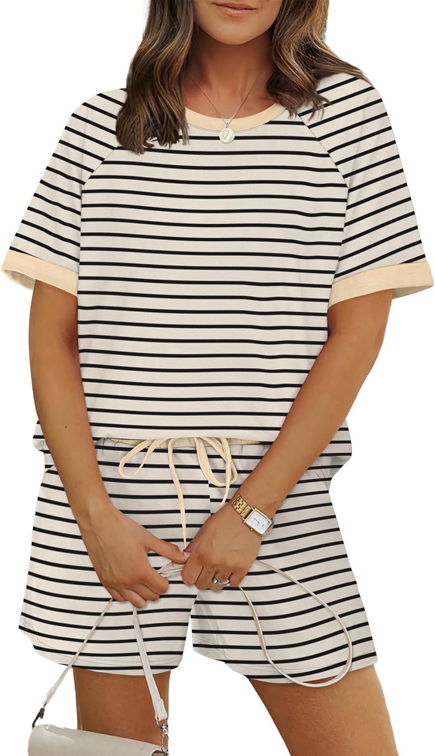 Thumbnail 5 de WIHOLL Two-Piece Short Set for Women — Casual Short Sleeve Crew Neck Lounge Matching Set