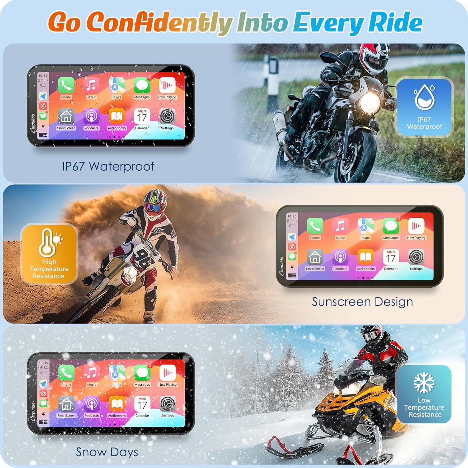 Thumbnail 5 de Carpuride W603 6.3" Waterproof Motorcycle CarPlay Screen (Wireless CarPlay & Android Auto, BT Audio, GPS, voice control)