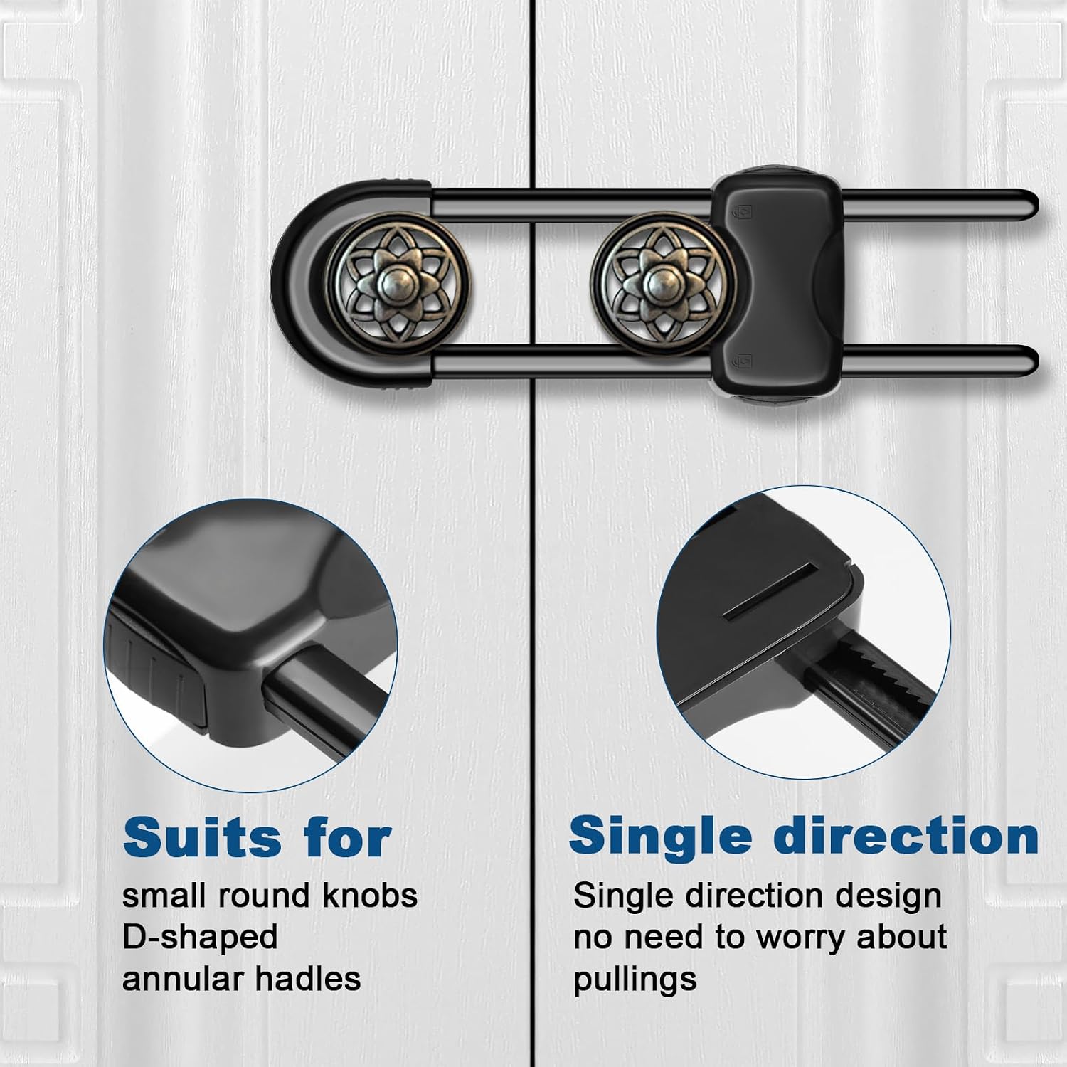 Detalle de LLOOC Cabinet Locks 4-Pack, Adjustable U-Shaped Sliding Child Safety Locks