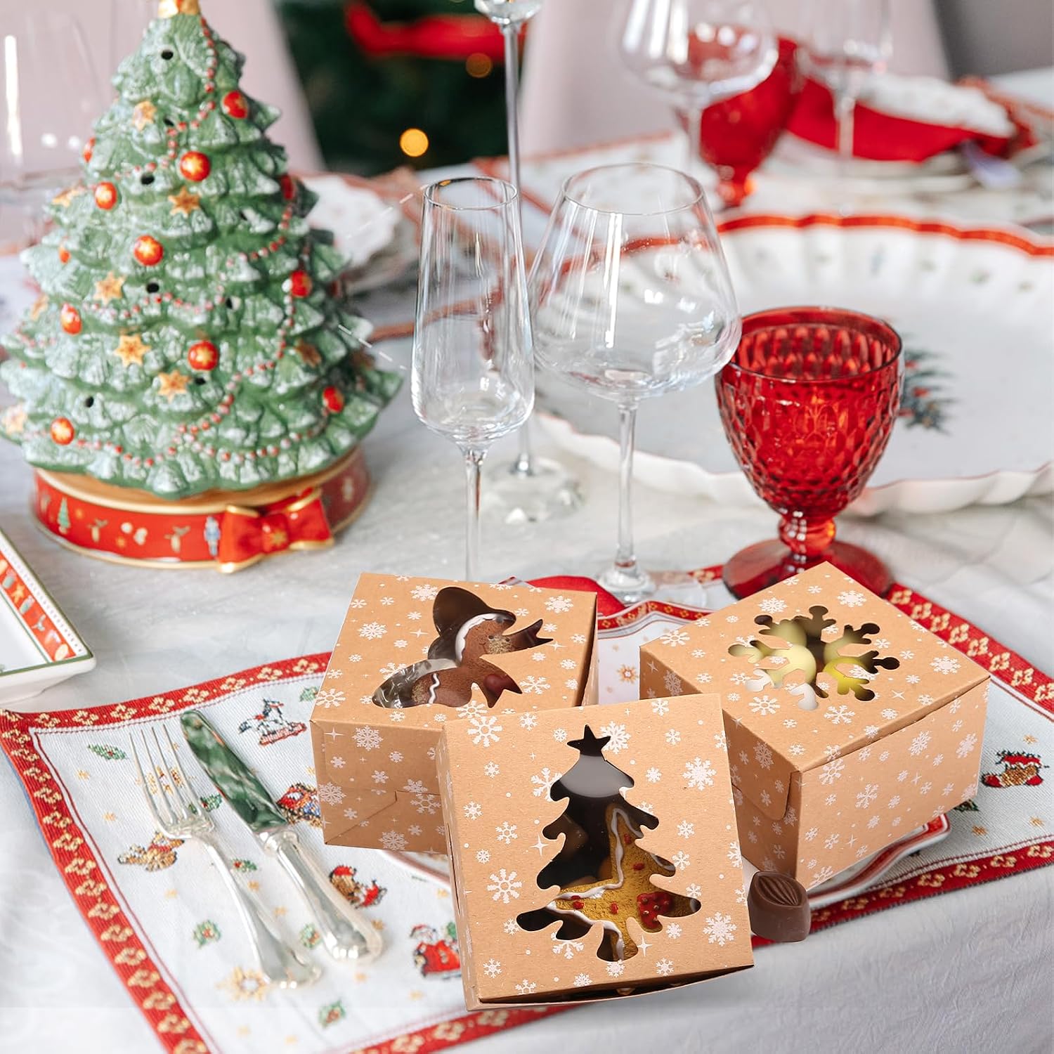 Thumbnail 5 de Naler 18-Piece Christmas Cookie Boxes with Kraft Paper and Clear PVC Windows