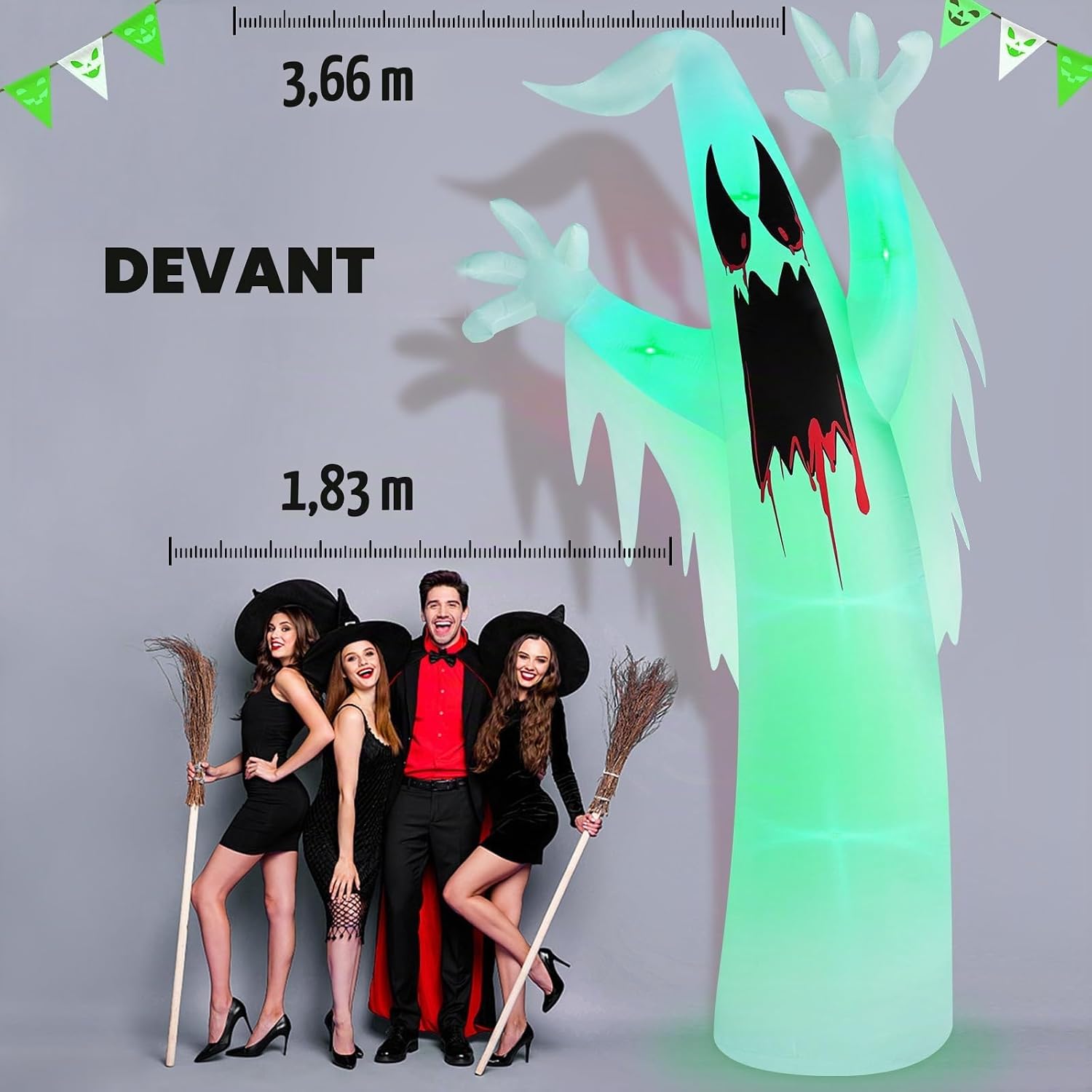 Detalle de Danxilu 12 ft opblaasbare Halloween-geest met ledverlichting in zes kleuren