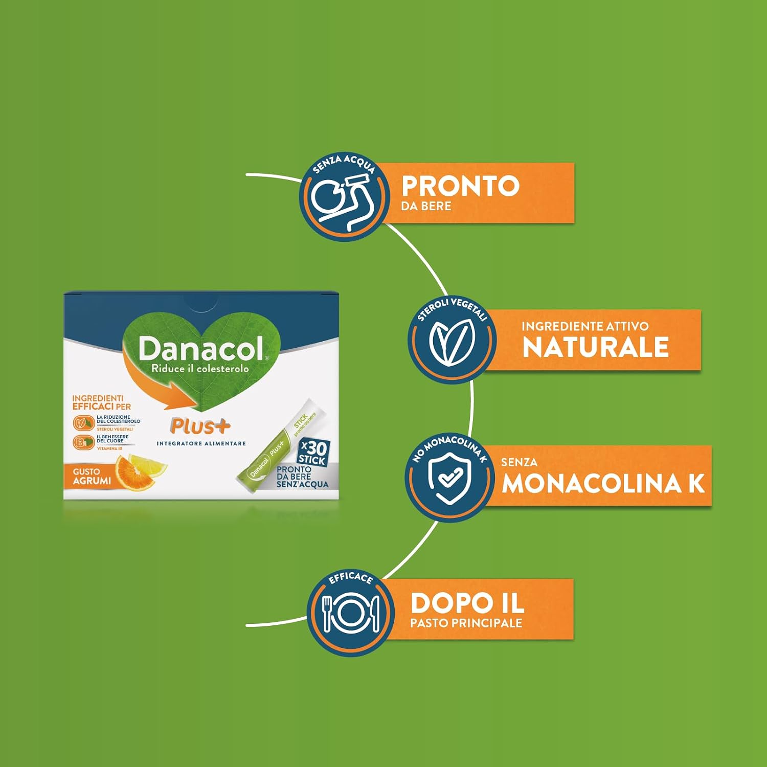 Detalle de Danacol Plus + Integratore Alimentare – 30 stick da 15 ml per ridurre il colesterolo