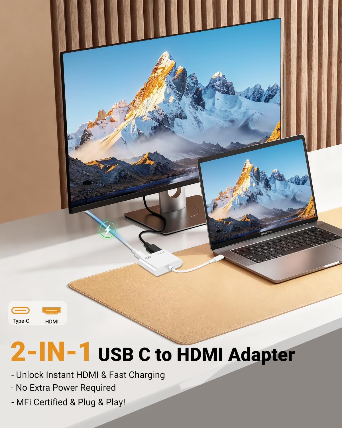 Detalle de Microwoo USB-C to HDMI Adapter with 4K Output and 100W PD