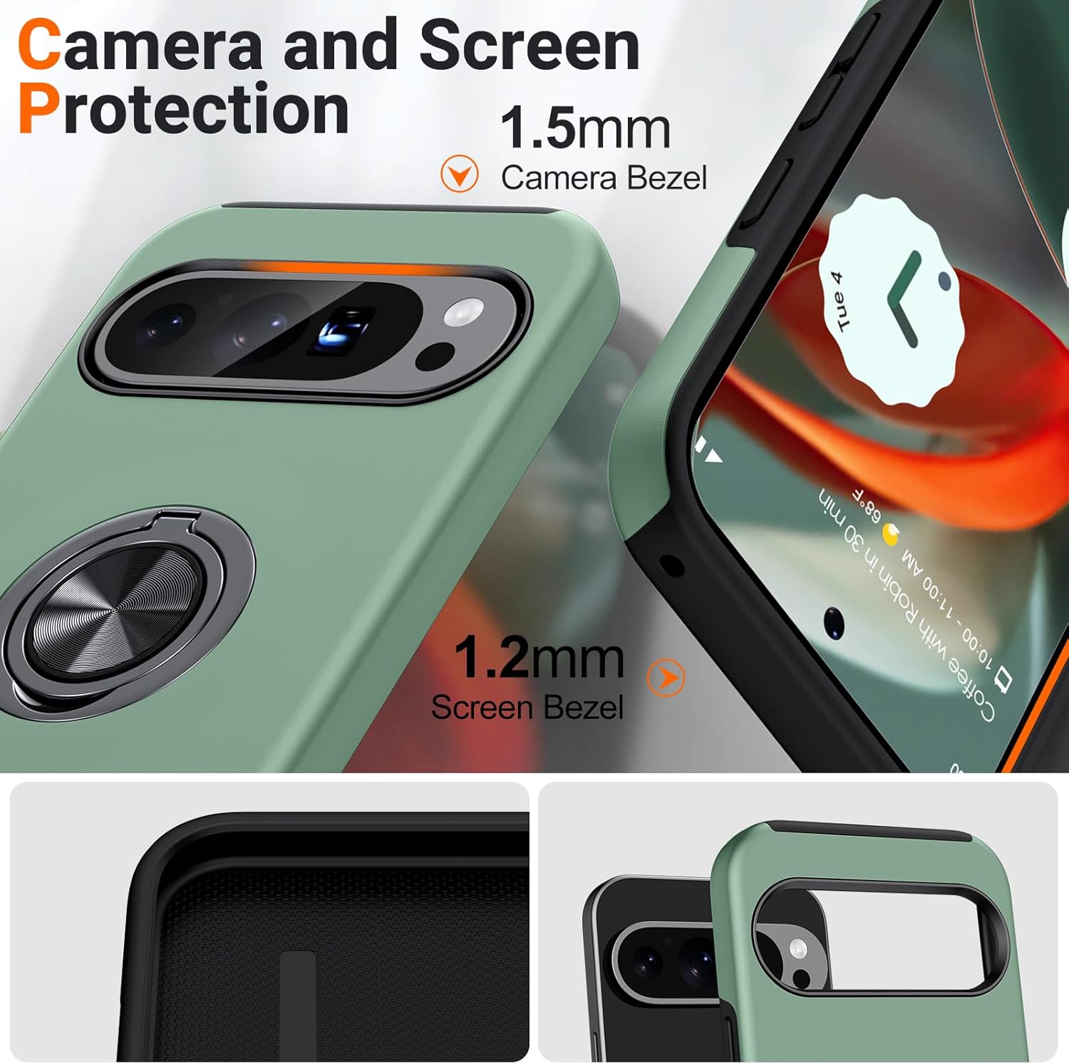 Detalle de AOUIA 360° Spin Stand Case for Google Pixel 9 (Alpine Green) — Slim, Drop-Proof Protection