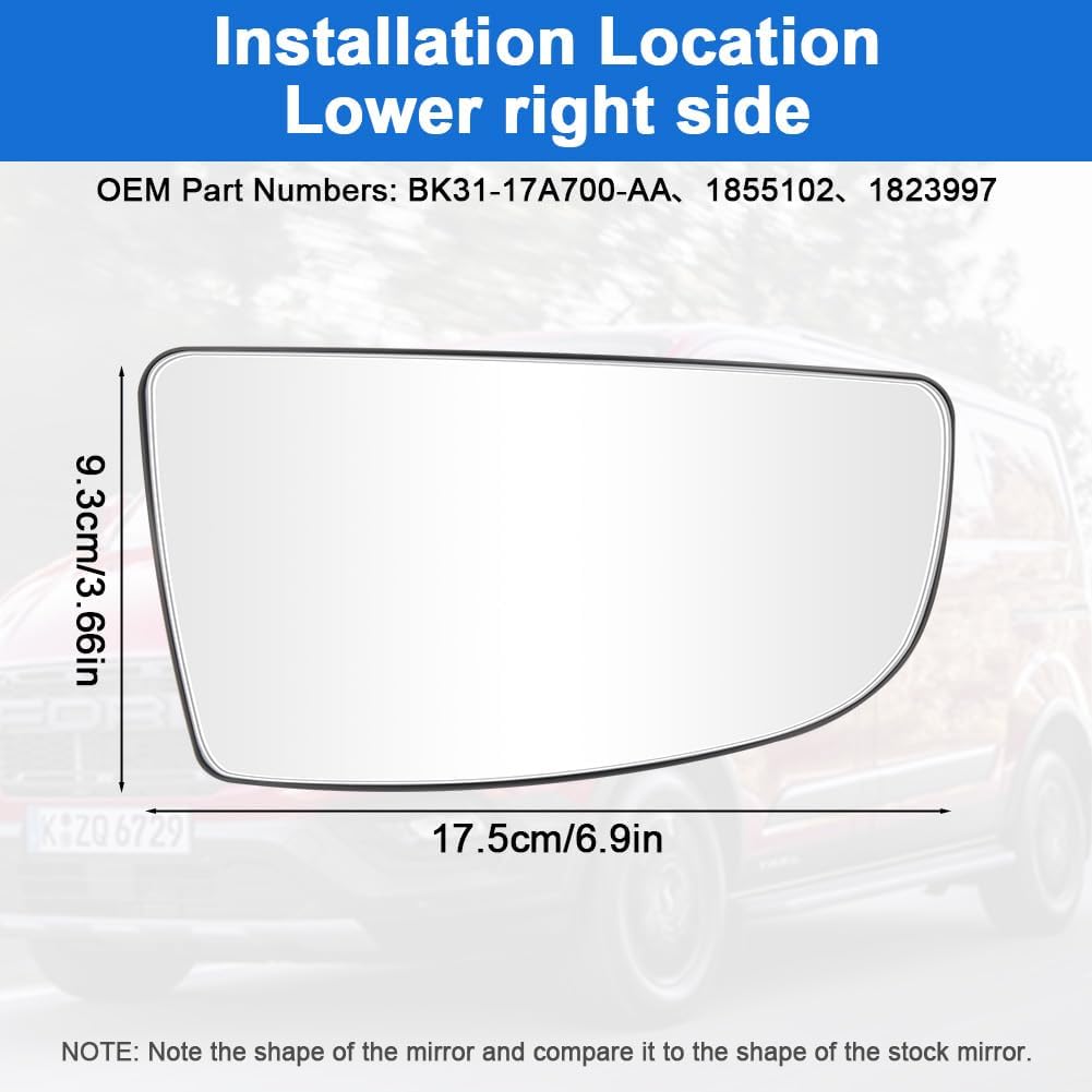 Detalle 2 de vsshe Spiegelglas Ersatz Rechts Unten für Ford Transit MK8 (2014+) BK31-17A700-AA
