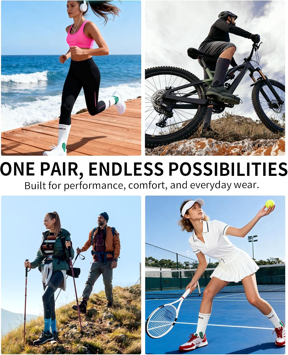 Thumbnail 6 de CAMBIVO 2 Pairs Compression Running Socks for Men and Women – 10-15 mmHg, Arch Support, Moisture-Wicking Cushioned Crew Socks