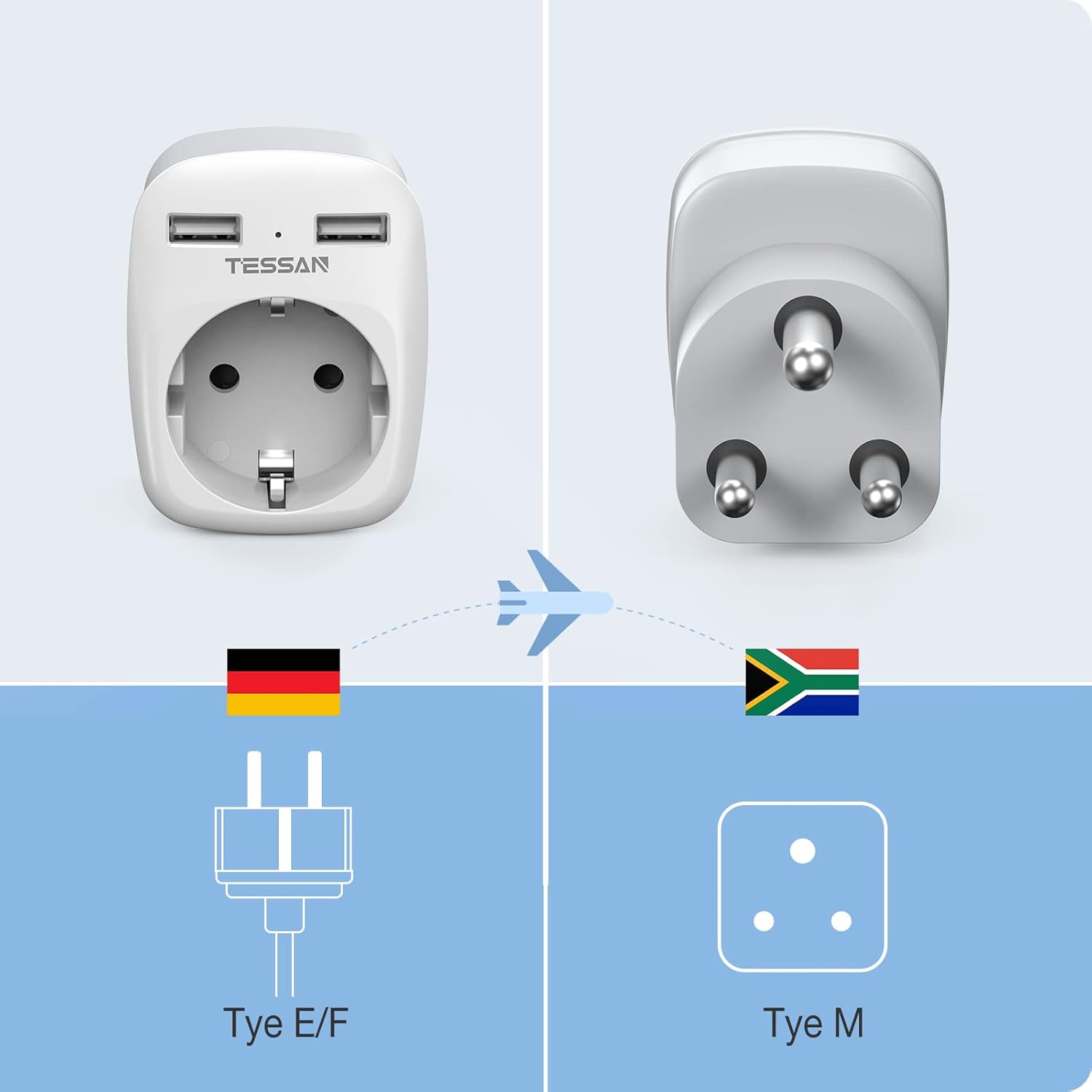 Thumbnail 5 de TESSAN Adaptador M con 2 USB para Sudáfrica y más 🔌