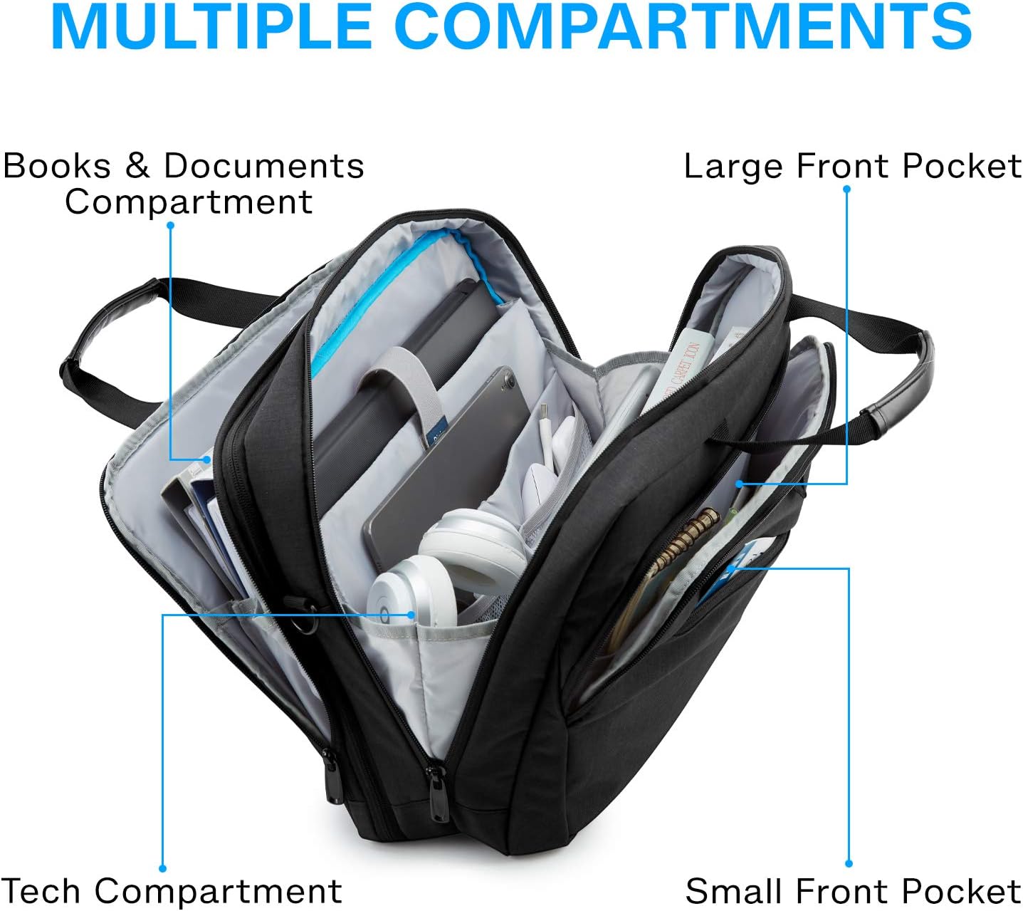 Detalle 2 de bagsmart 17,3-Zoll Laptoptasche – Erweiterbare Aktentasche für Business, Reisen und Alltag