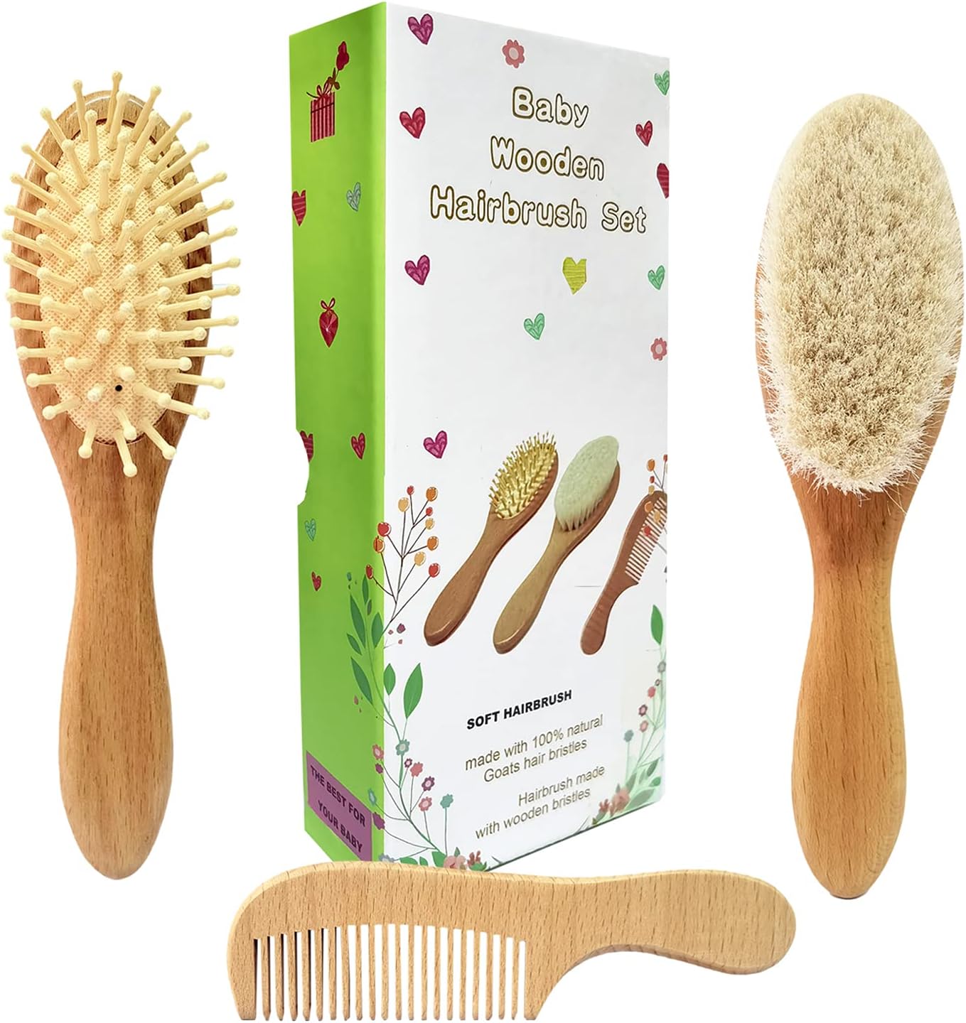 Thumbnail 6 de Molylove 2PCS Baby Hair Brush: Soft Goat Bristle Wooden Brush for Newborns & Toddlers