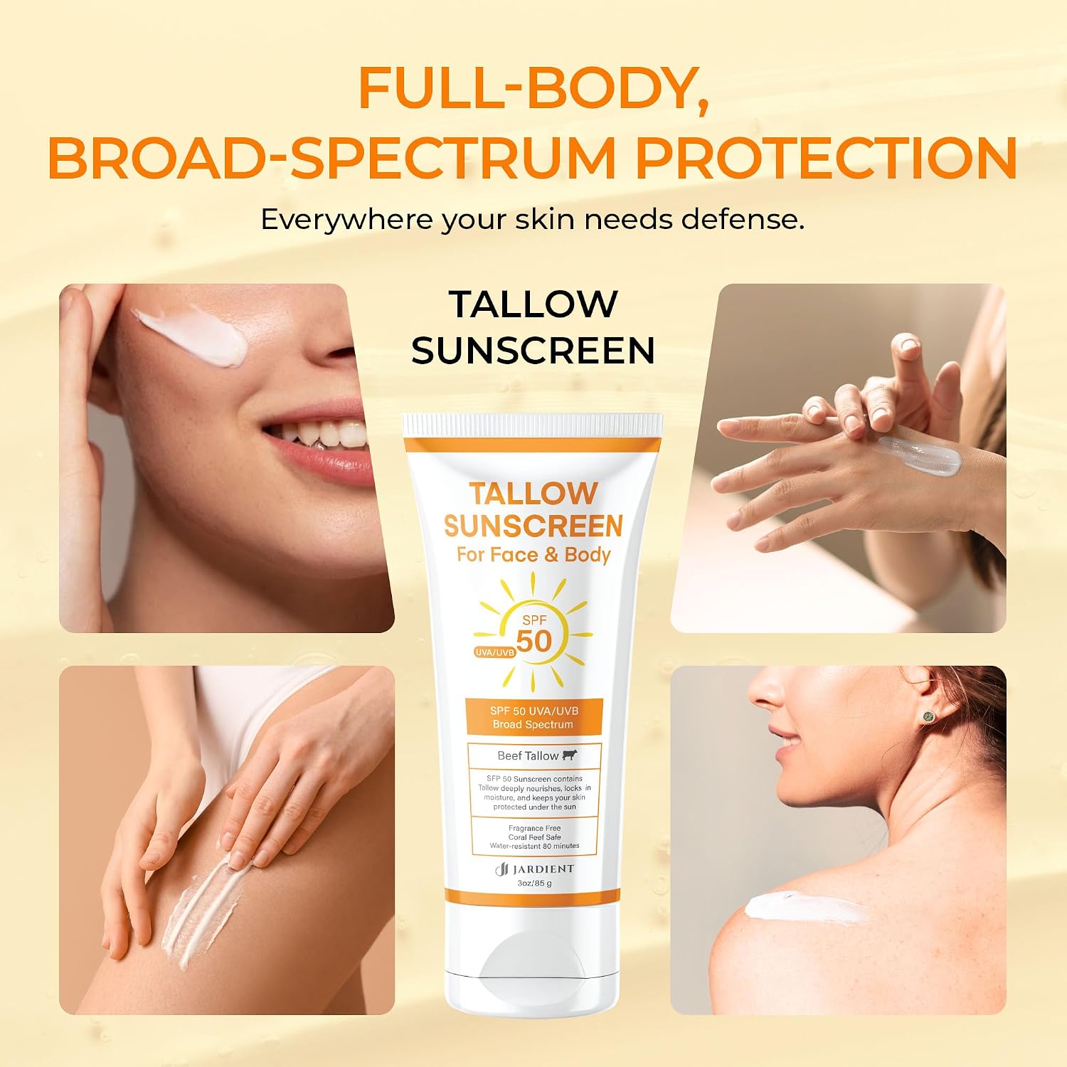 Detalle de Beef Tallow Sunscreen SPF 50 with Mineral – Instant, Non-Greasy Zinc Oxide Sunblock (3 Fl oz / 85g)