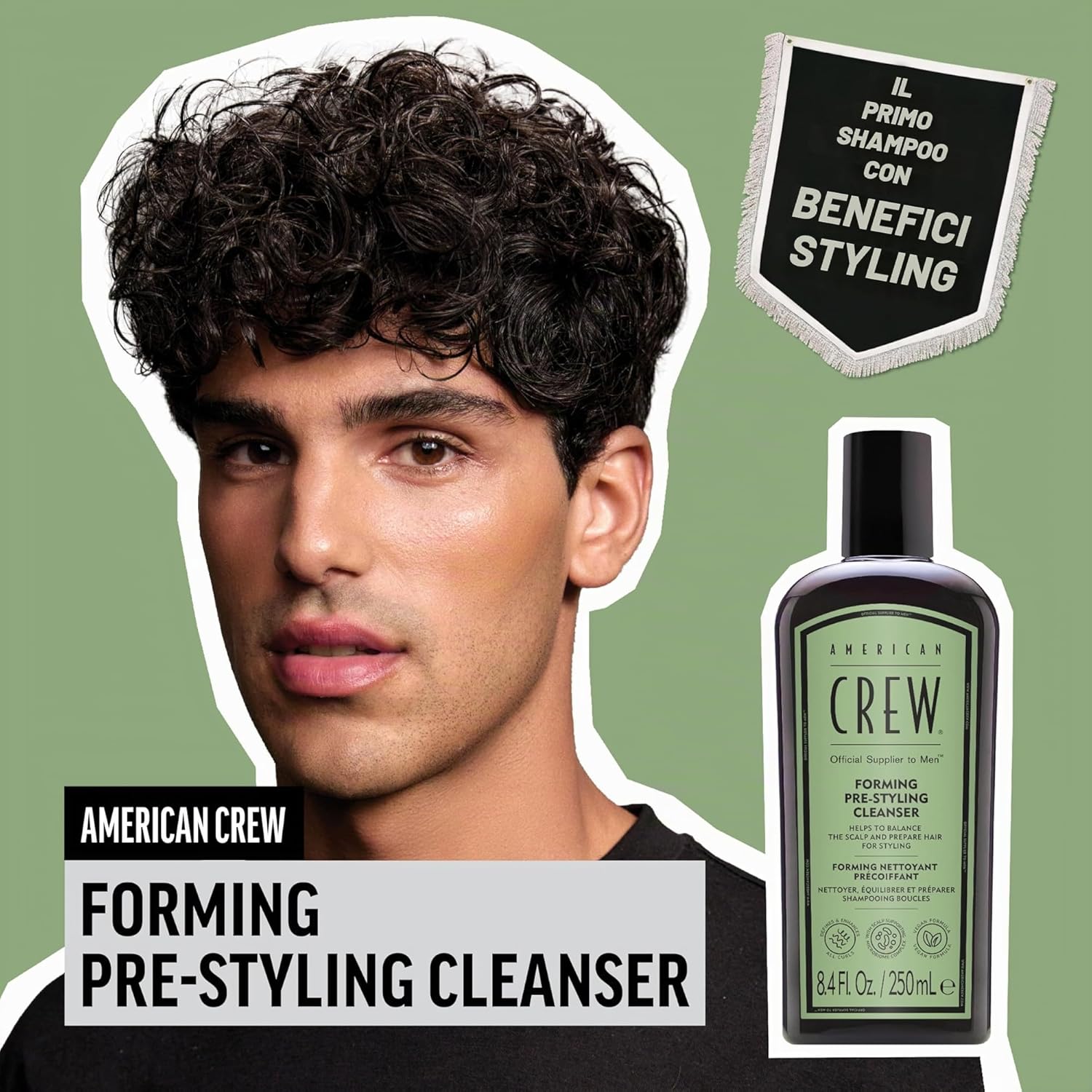 Detalle 2 de American Crew Forming Pre-Styling Shampoo: shampoo vegano per capelli ricci uomo, 250ml