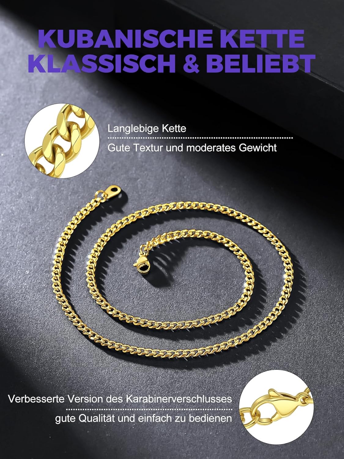 Detalle 2 de Richsteel Herren Halskette Kubanische Panzerkette 3/6/9/12 mm – Edelstahl 36–76 cm